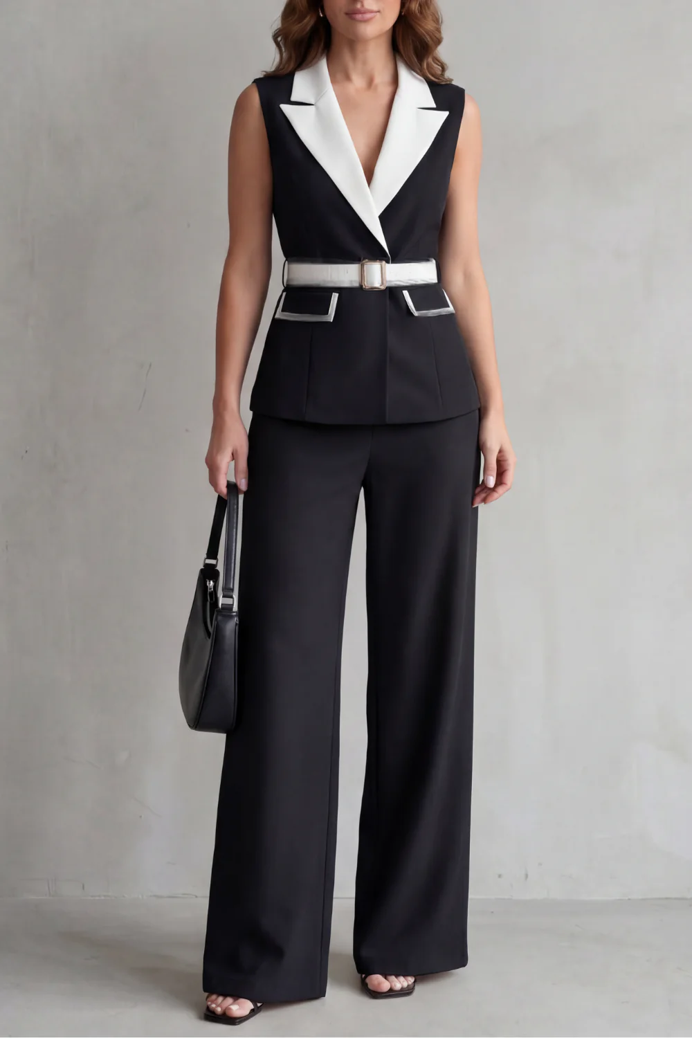 Bellavive – Two-tone lapel – Sleeveless trouser suit - Image 5