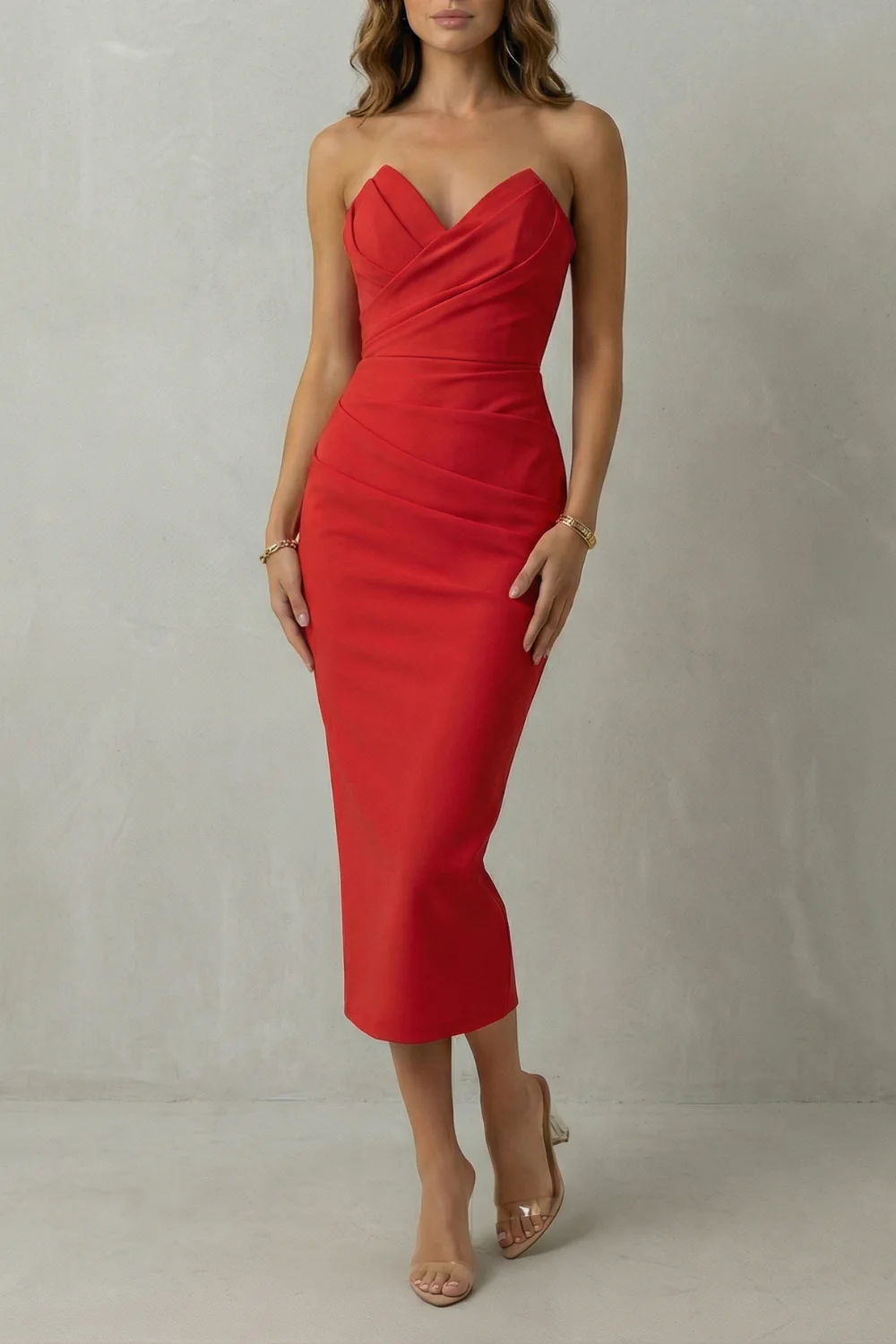 Blair – Timeless sculpted elegance – Draped sleeveless midi dress - Image 7