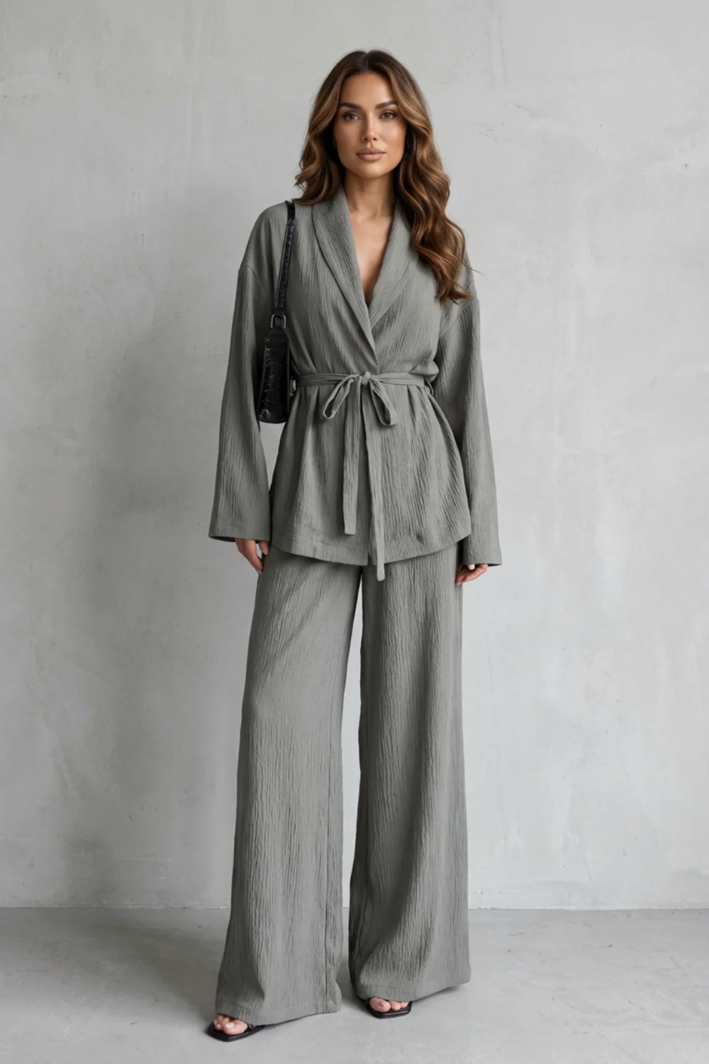 Calissa – V-Neck Belted Set – Elegant Wide-Leg Pants Ensemble - Image 2