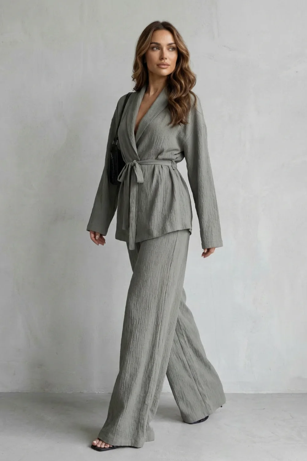Calissa – V-Neck Belted Set – Elegant Wide-Leg Pants Ensemble - Image 3