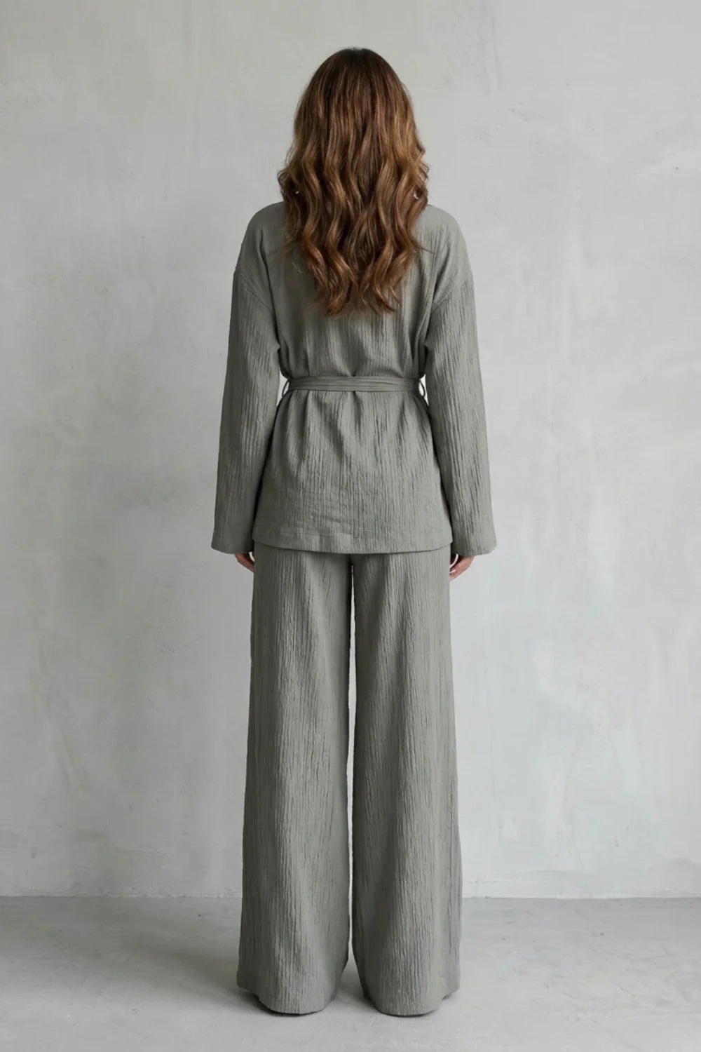 Calissa – V-Neck Belted Set – Elegant Wide-Leg Pants Ensemble - Image 4