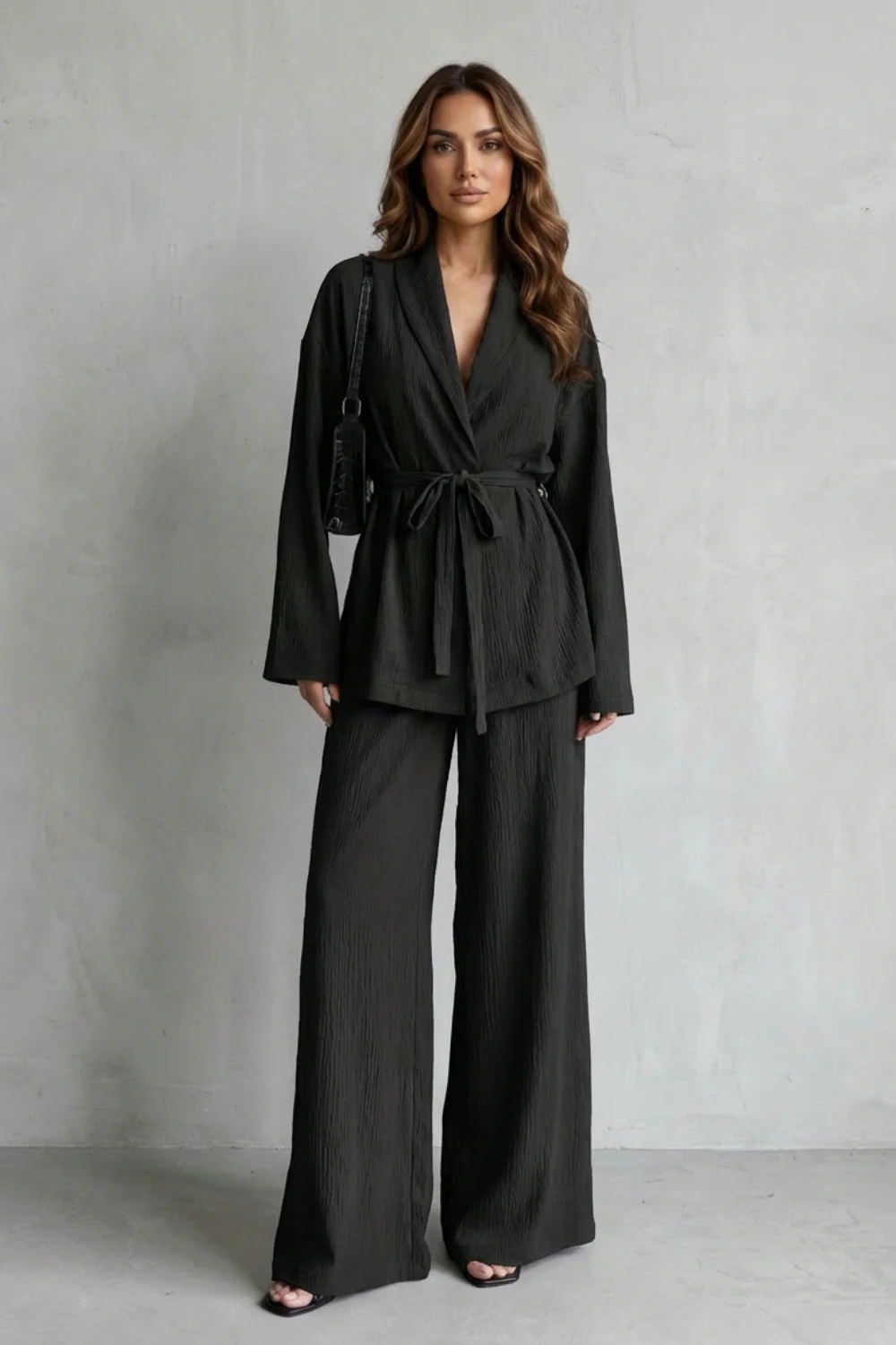 Calissa – V-Neck Belted Set – Elegant Wide-Leg Pants Ensemble - Image 6
