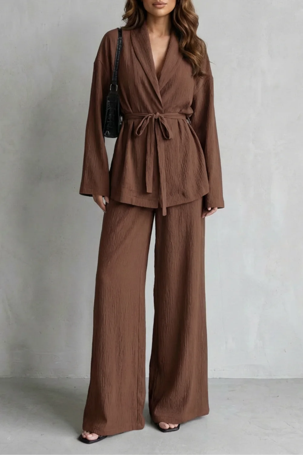 Calissa – V-Neck Belted Set – Elegant Wide-Leg Pants Ensemble - Image 7