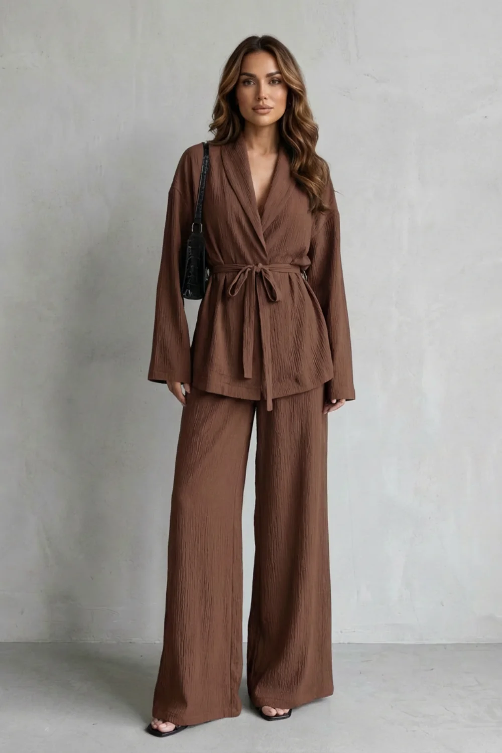 Calissa – V-Neck Belted Set – Elegant Wide-Leg Pants Ensemble - Image 8
