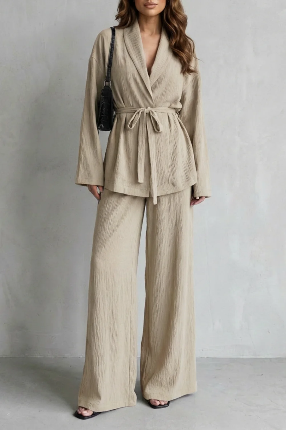 Calissa – V-Neck Belted Set – Elegant Wide-Leg Pants Ensemble - Image 9