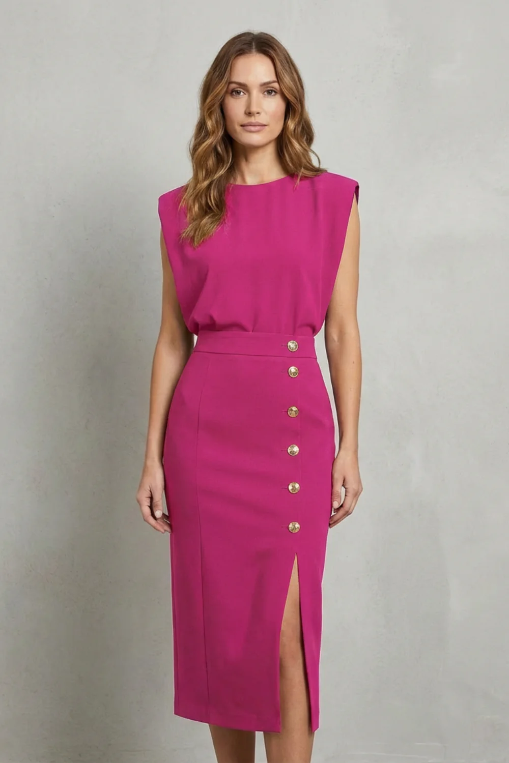 Camille – Royal Chic Sleeveless Button Detail Midi Dress – Summer Elegance - Image 16
