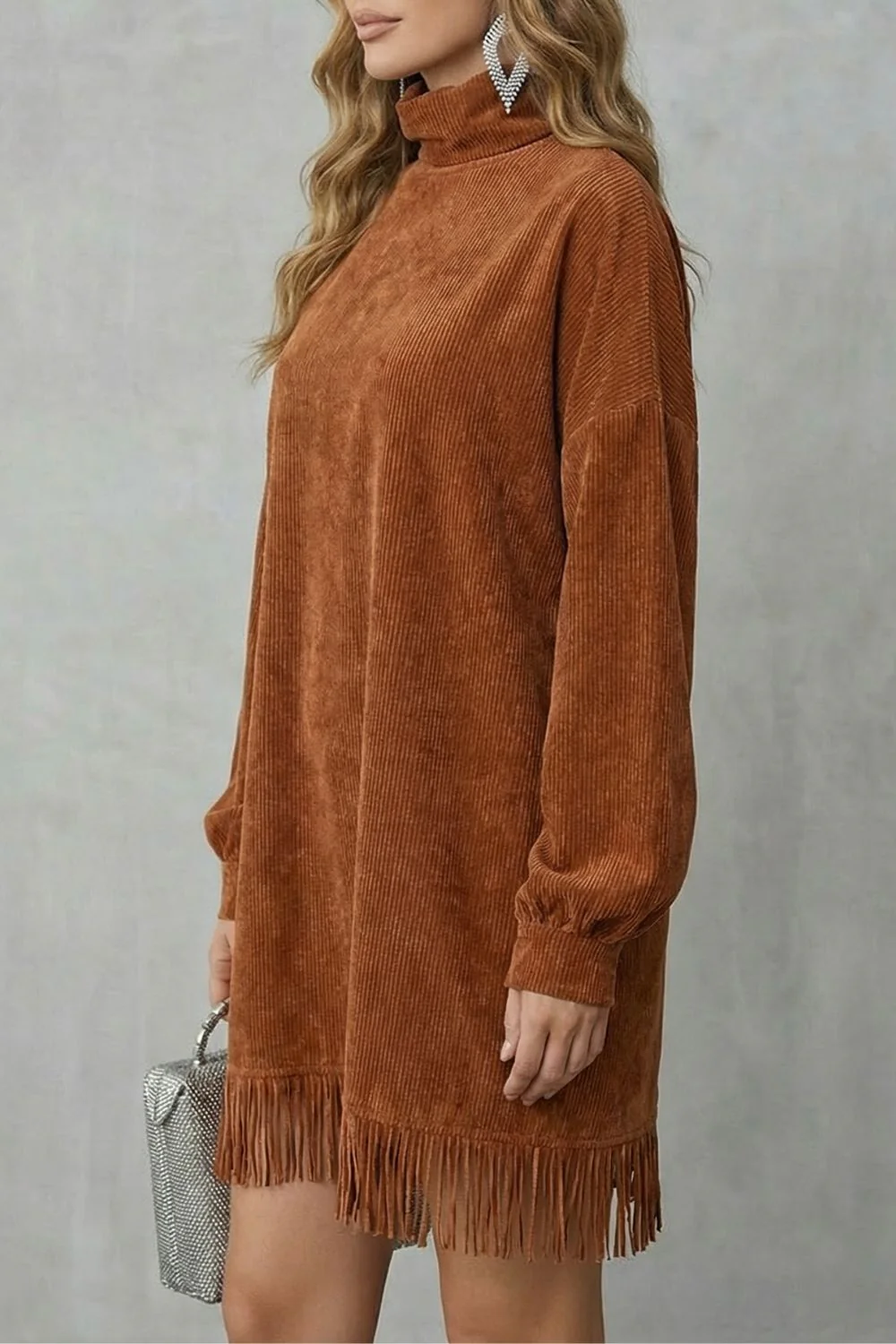 Castellaine – Fringed charm – Turtleneck mini dress - Image 3