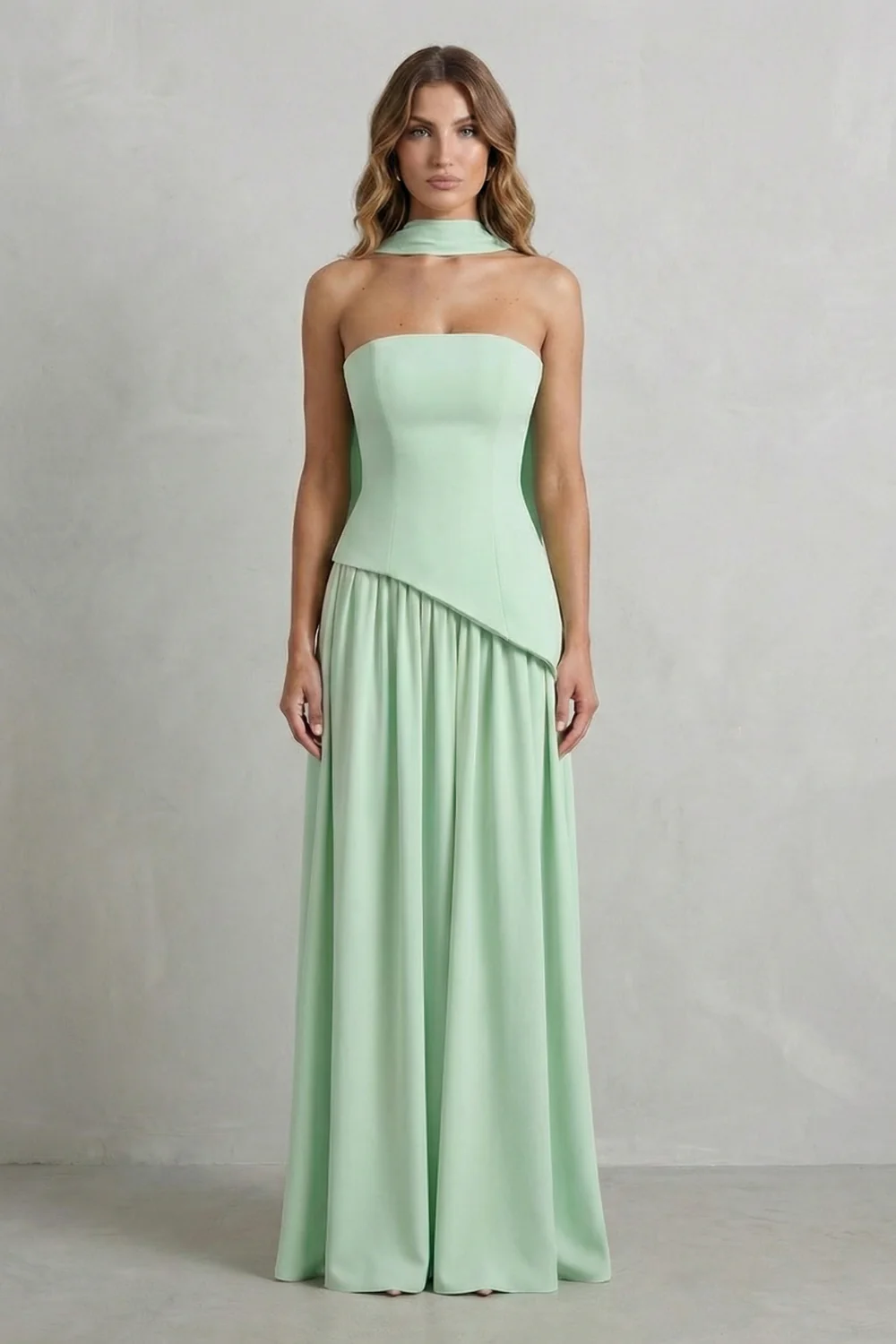 Celestara – Sculpted draped slit – Strapless maxi dress - Image 10