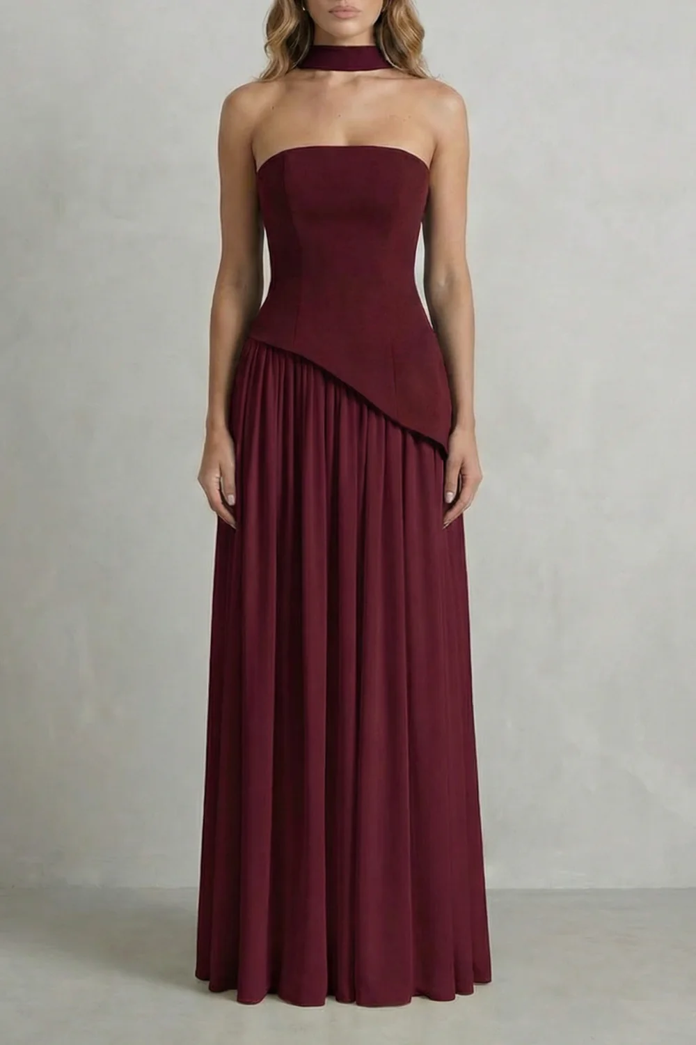 Celestara – Sculpted draped slit – Strapless maxi dress - Image 15