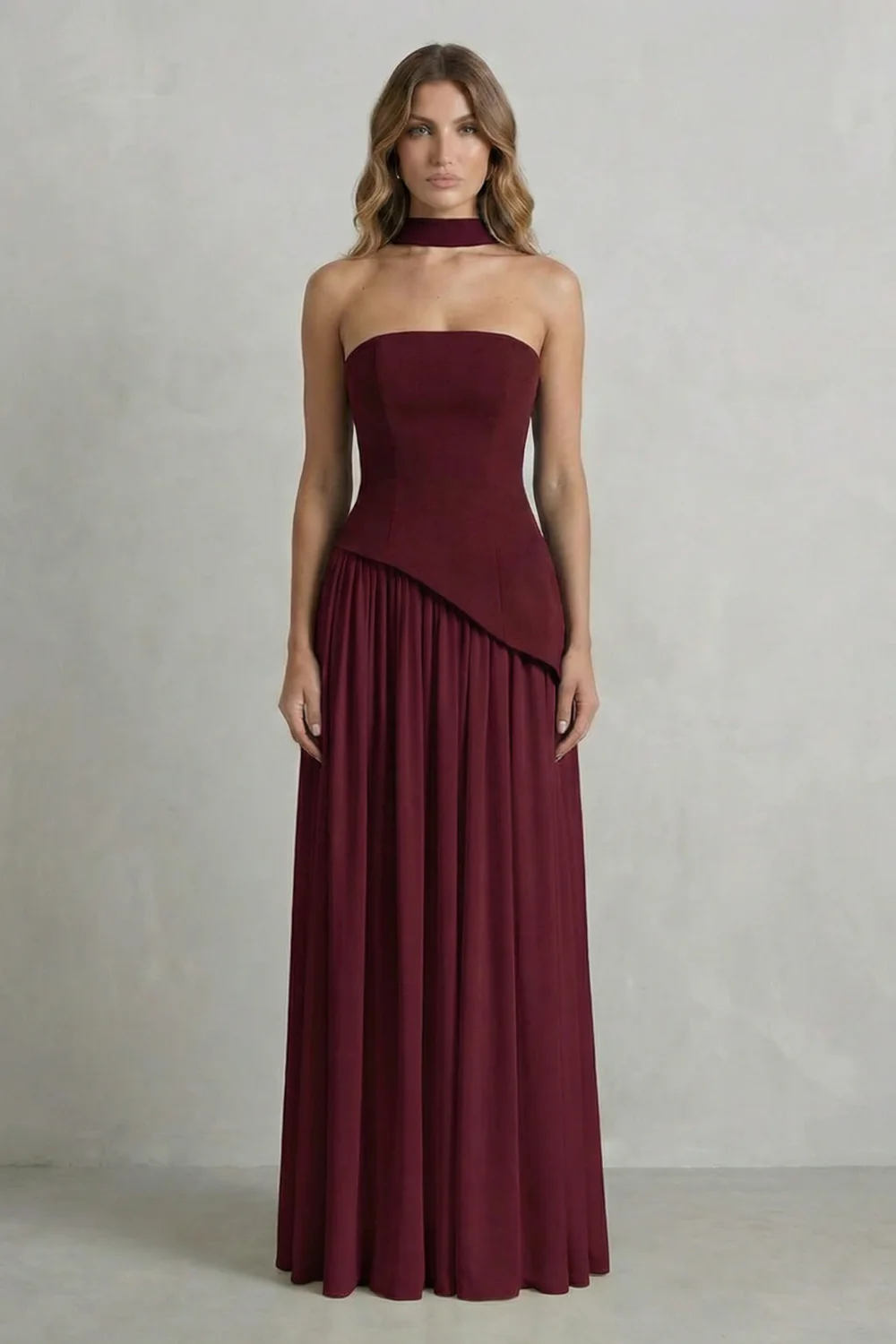 Celestara – Sculpted draped slit – Strapless maxi dress - Image 16