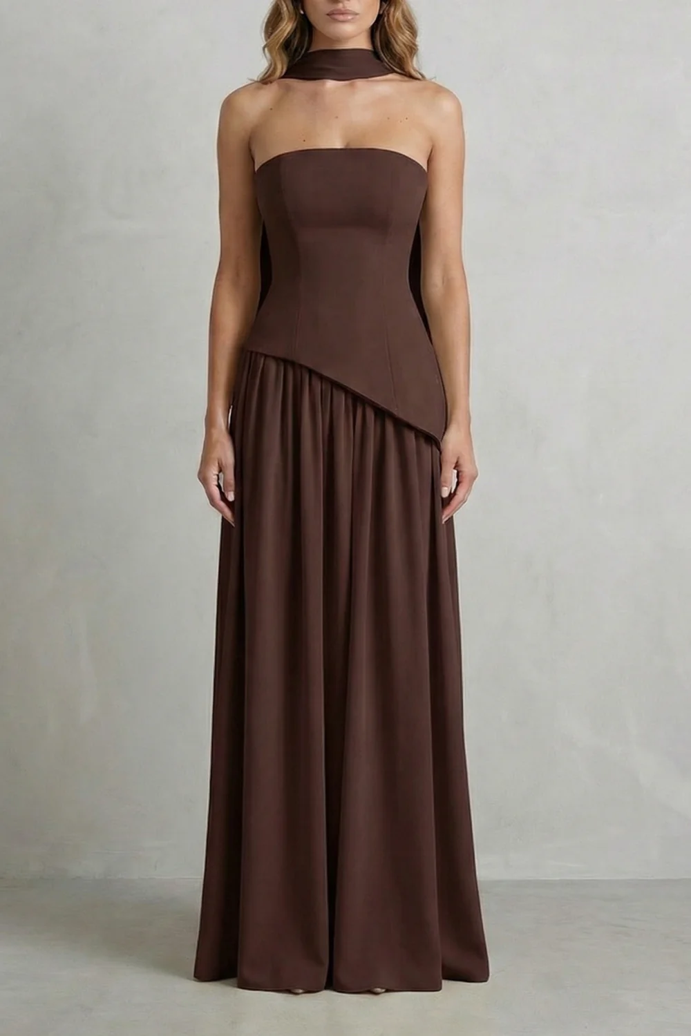 Celestara – Sculpted draped slit – Strapless maxi dress - Image 21