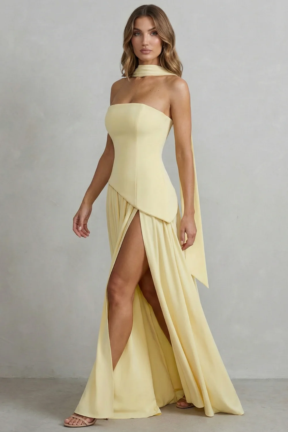Celestara – Sculpted draped slit – Strapless maxi dress - Image 3