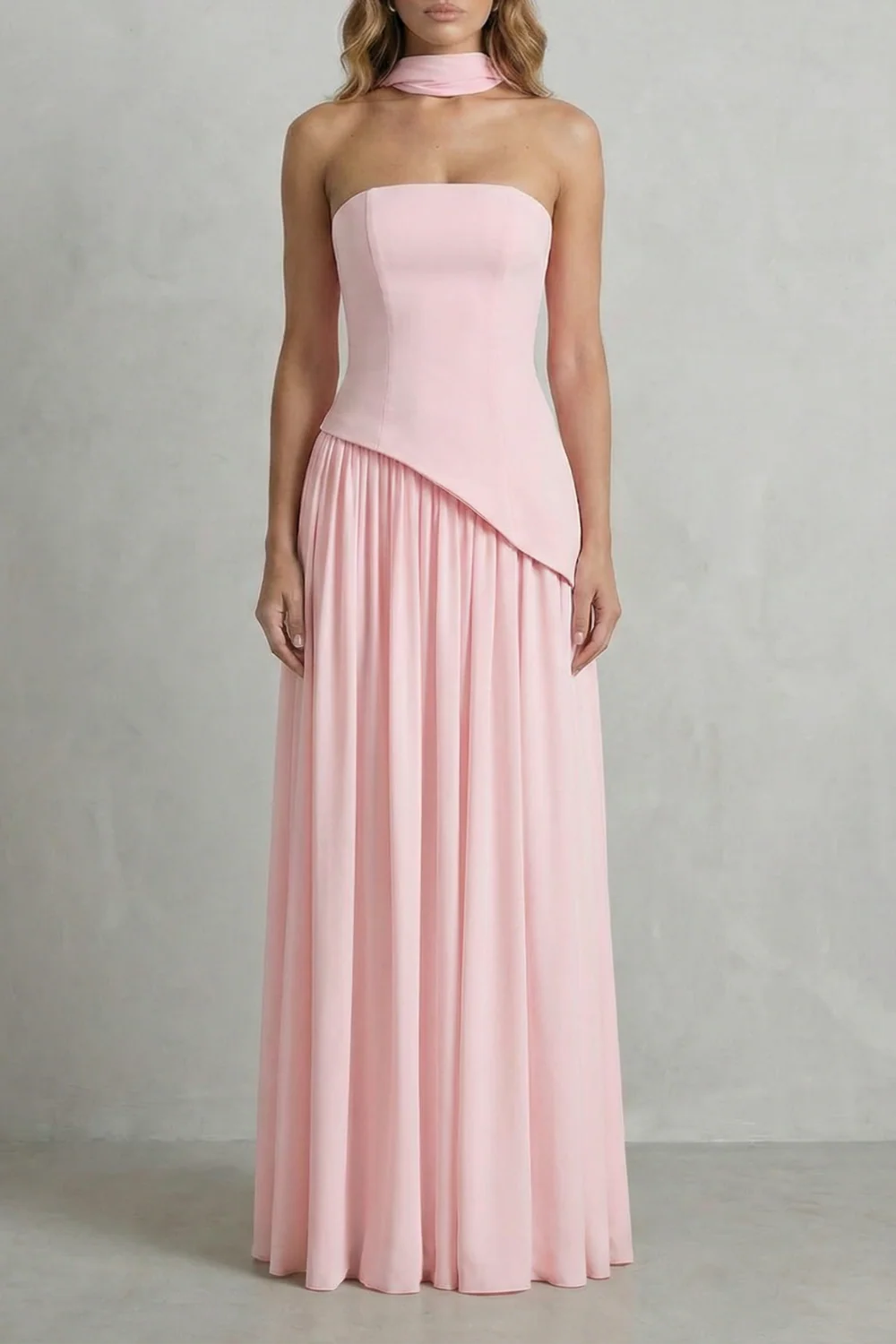 Celestara – Sculpted draped slit – Strapless maxi dress - Image 5
