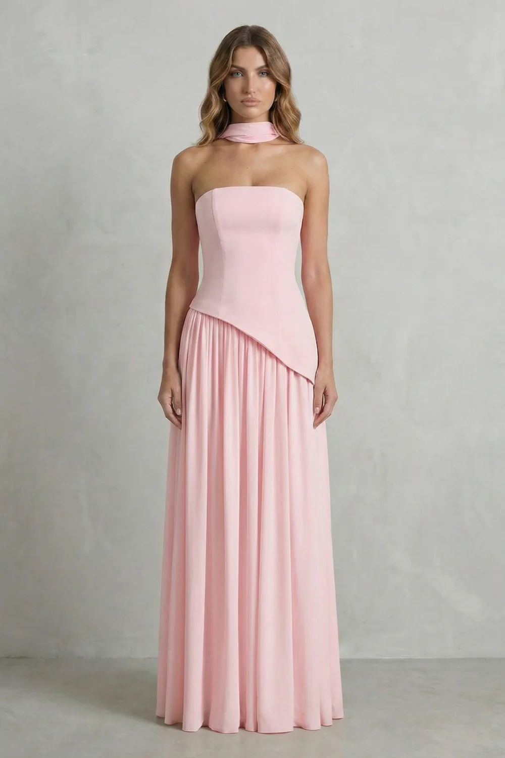 Celestara – Sculpted draped slit – Strapless maxi dress - Image 6