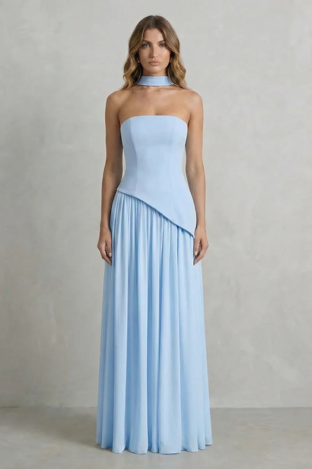 Celestara – Sculpted draped slit – Strapless maxi dress - Image 8