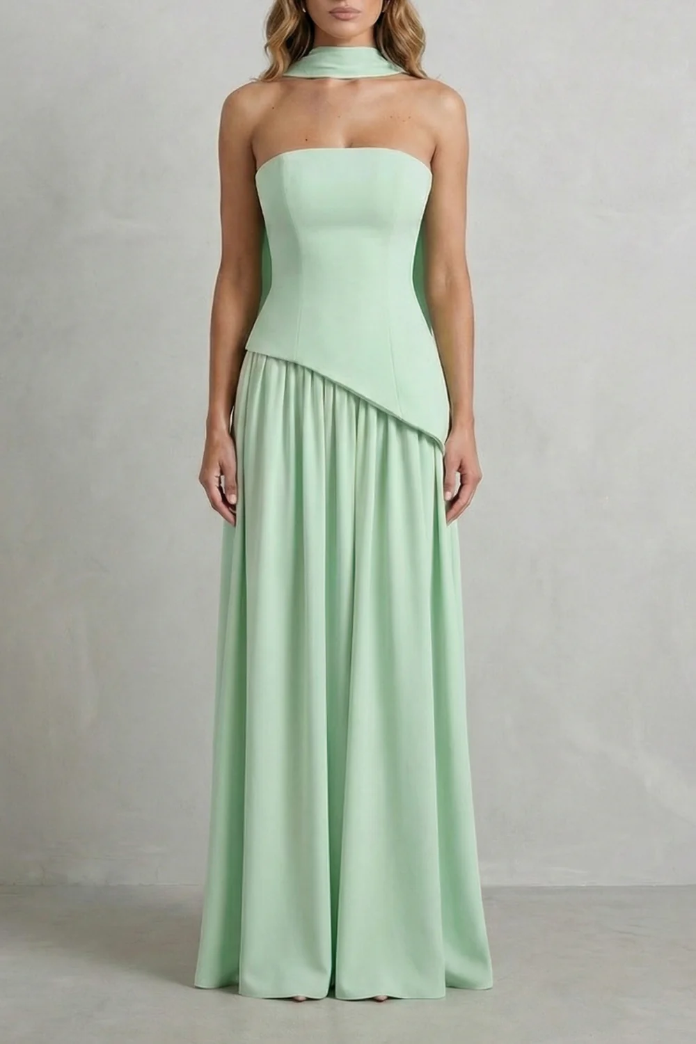 Celestara – Sculpted draped slit – Strapless maxi dress - Image 9