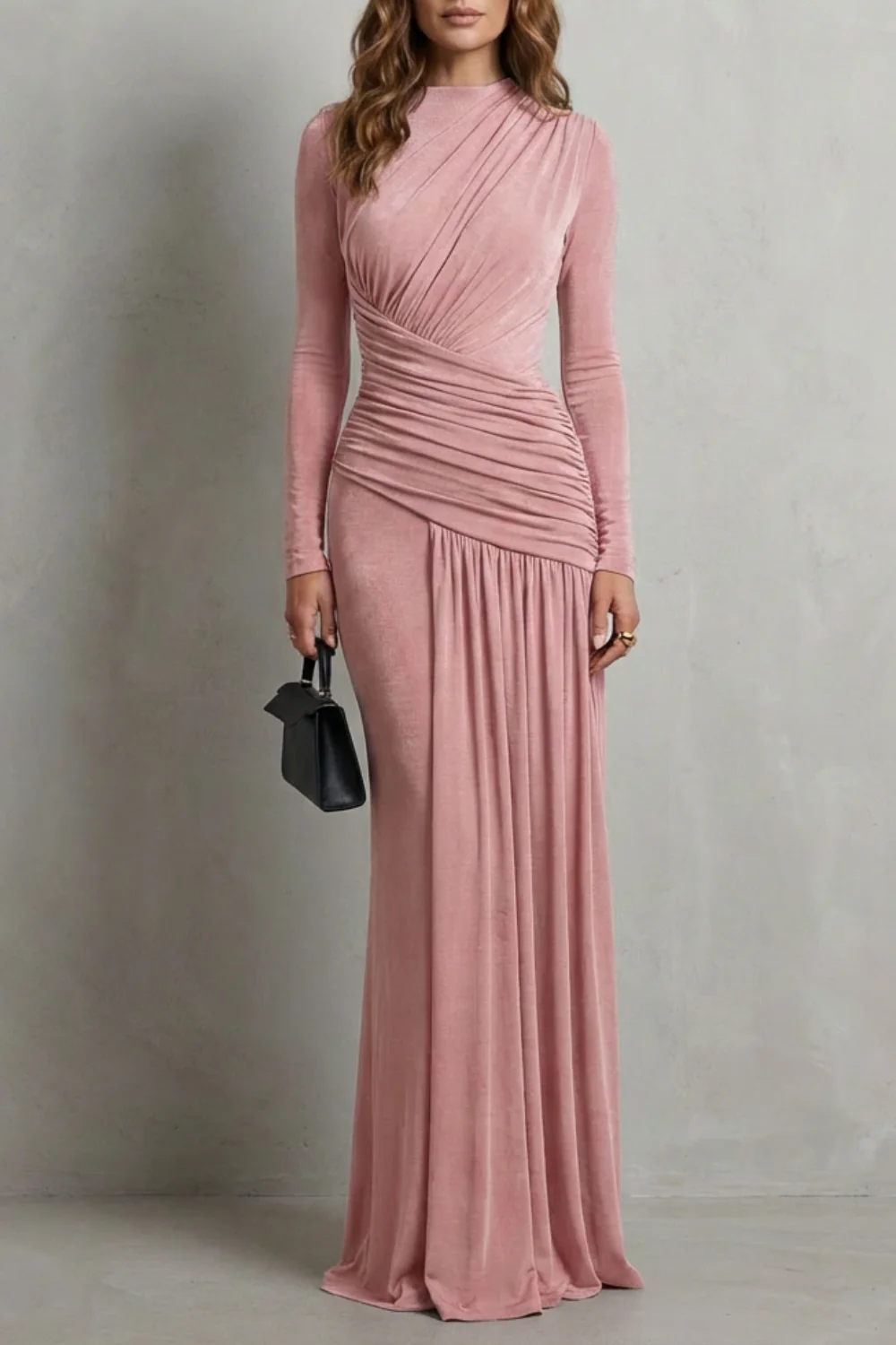 Celeste – Draped Pleated Maxi Dress – Elegant Silhouette - Image 5