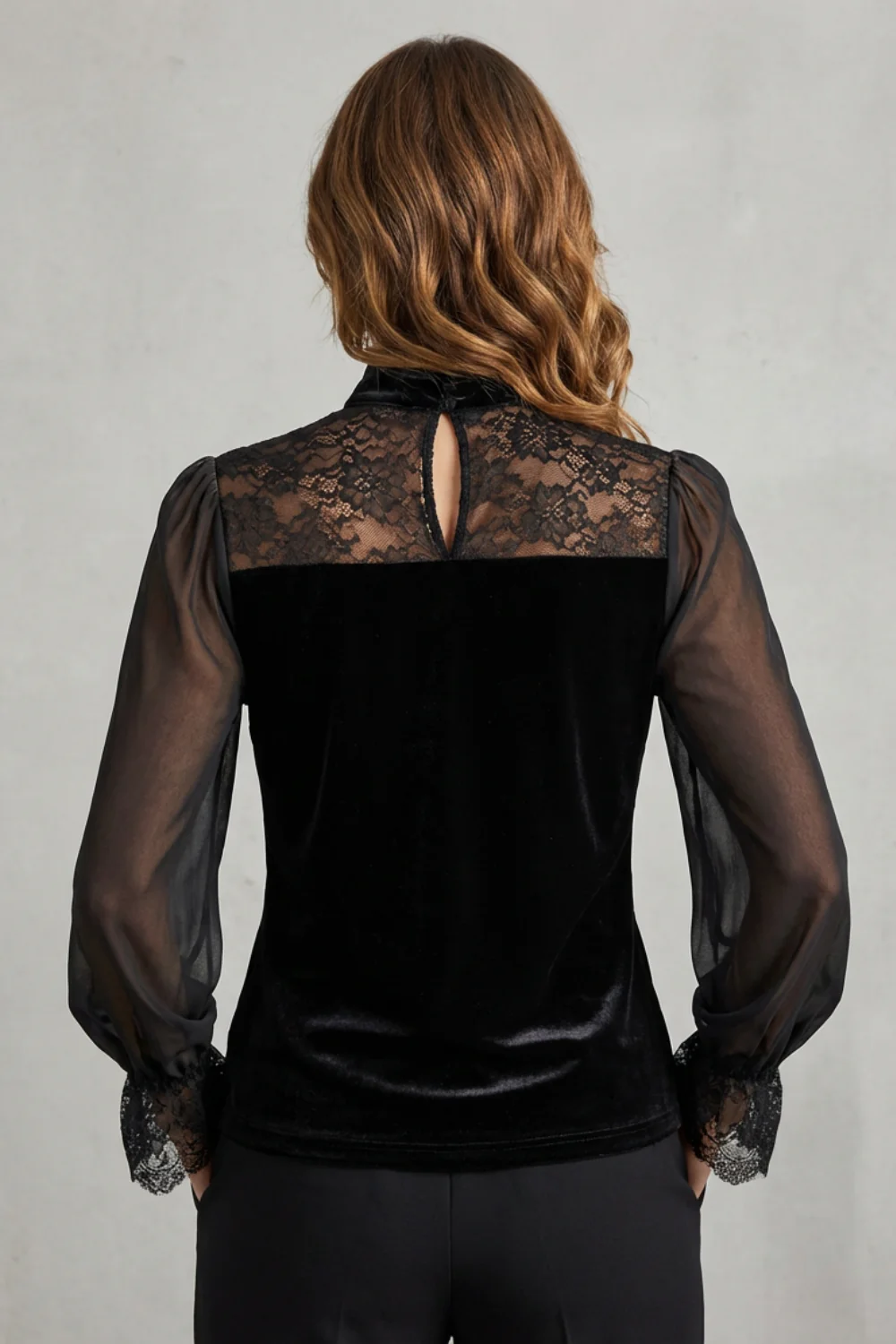 Chalorine – Refined lace trim – Velvet sheer blouse - Image 4