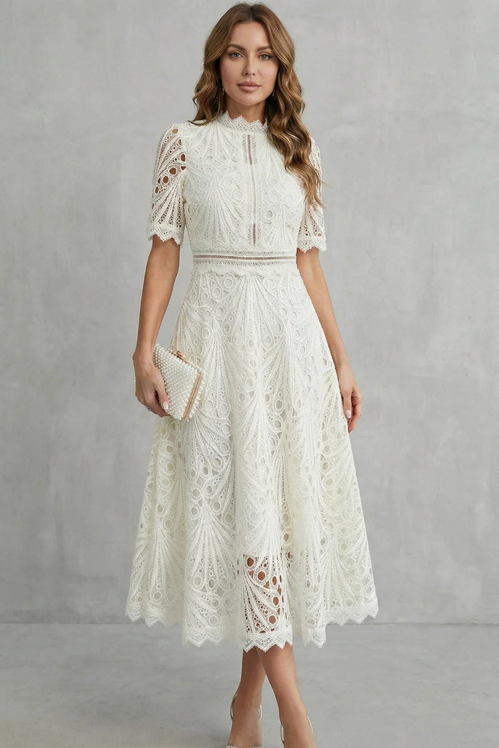 Charlisse – Ornate lace refinement – High-neck midi dress - Image 6