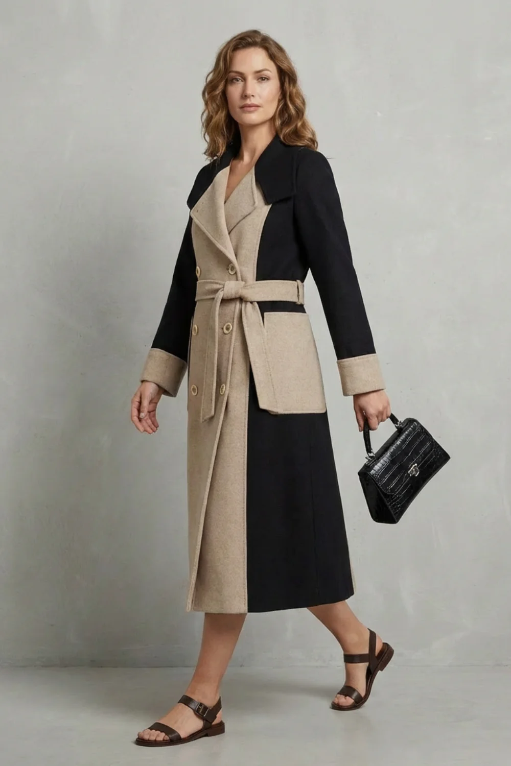 Clara – Contrast Color Wool Coat – Hepburn Style Elegant Overcoat - Image 3