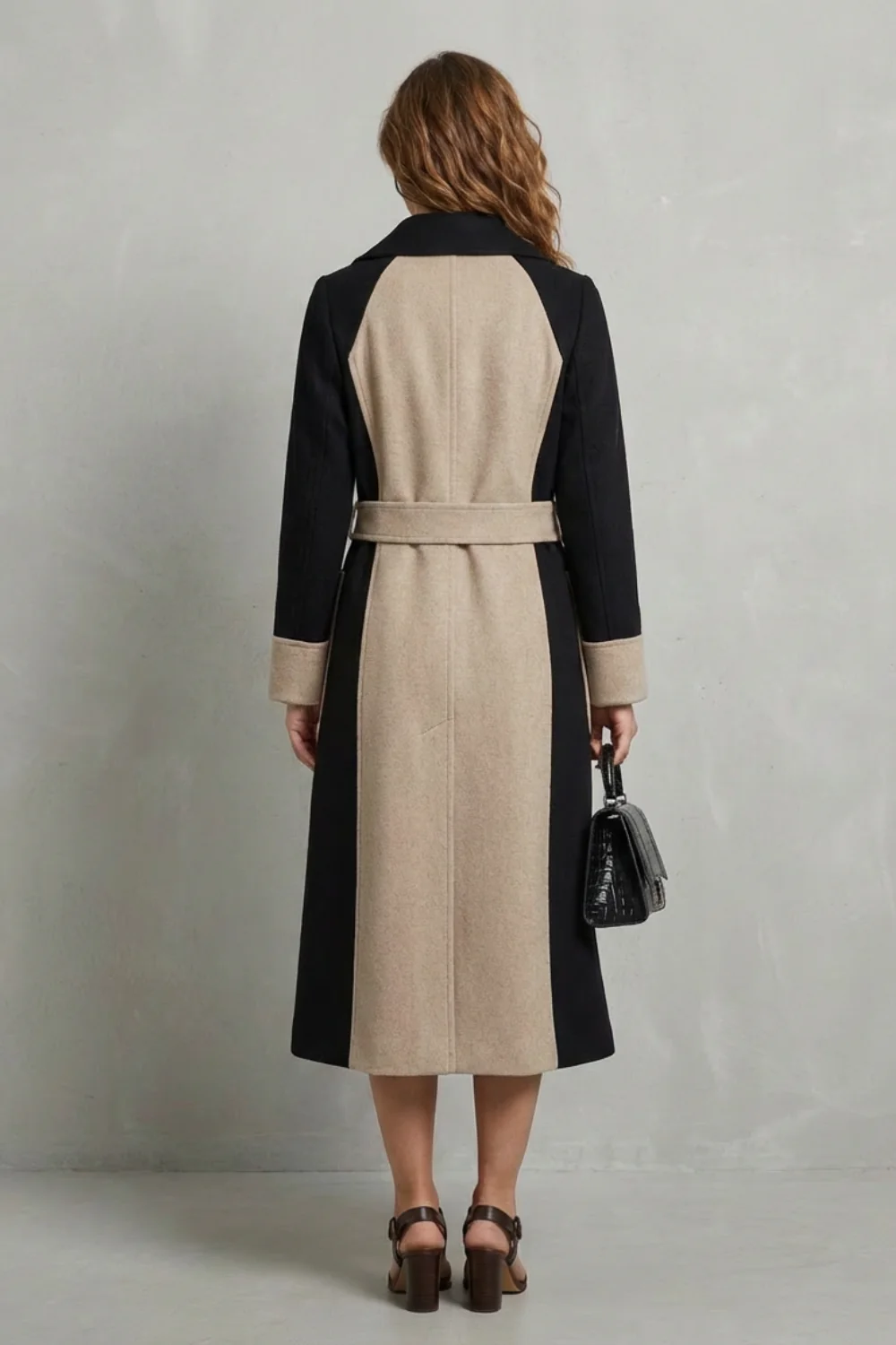 Clara – Contrast Color Wool Coat – Hepburn Style Elegant Overcoat - Image 4