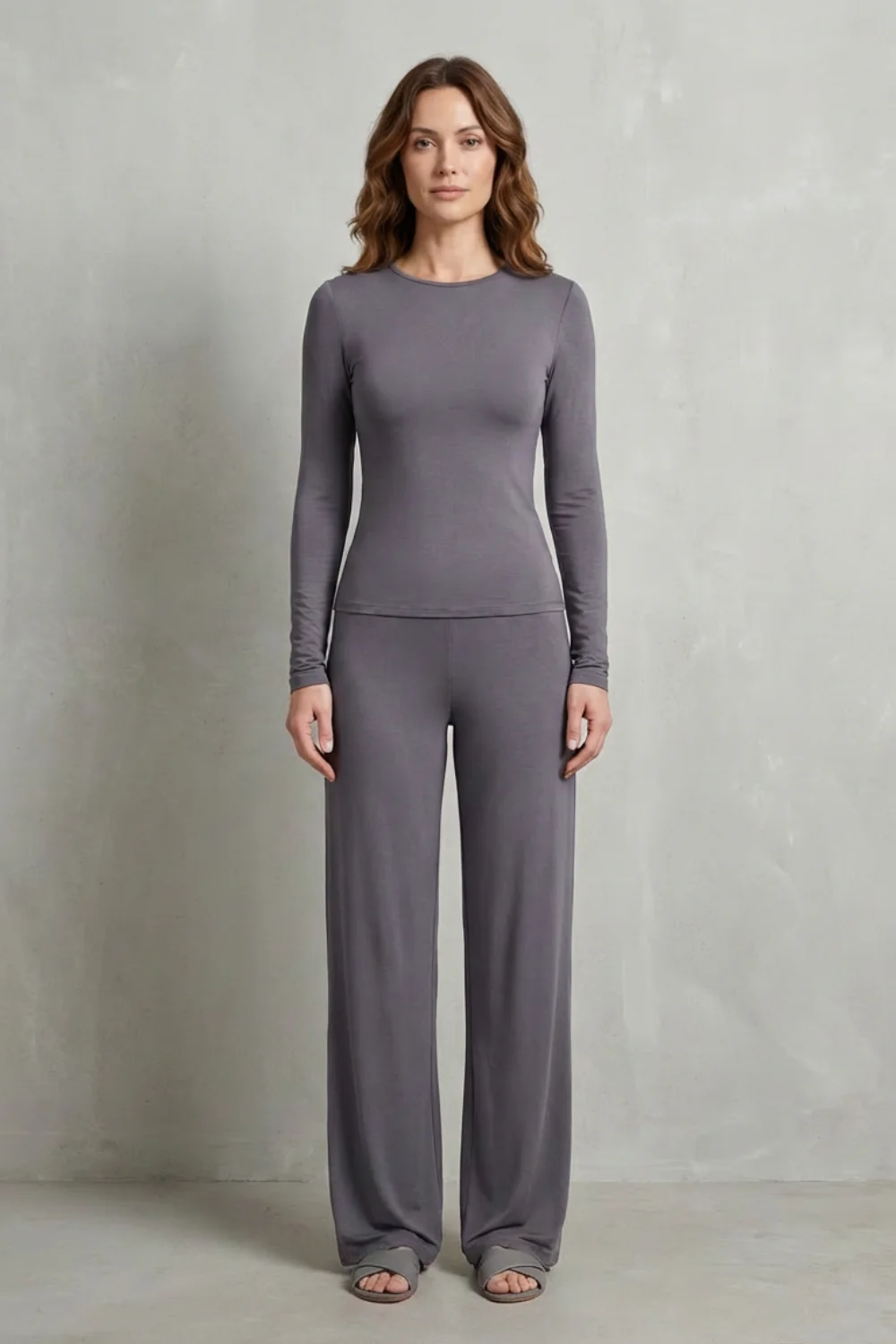 Élan – Sleek Simplicity – Pure Color Wide-Leg Pants Suit - Image 2