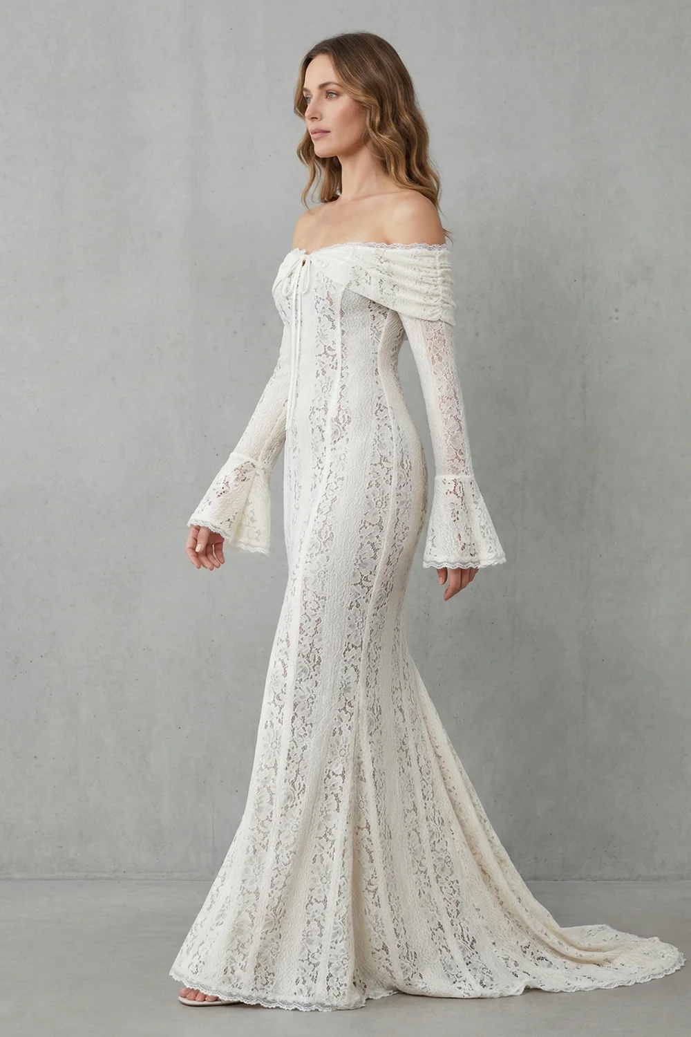 Elarina – Romantic lace silhouette – Off shoulder maxi dress - Image 3