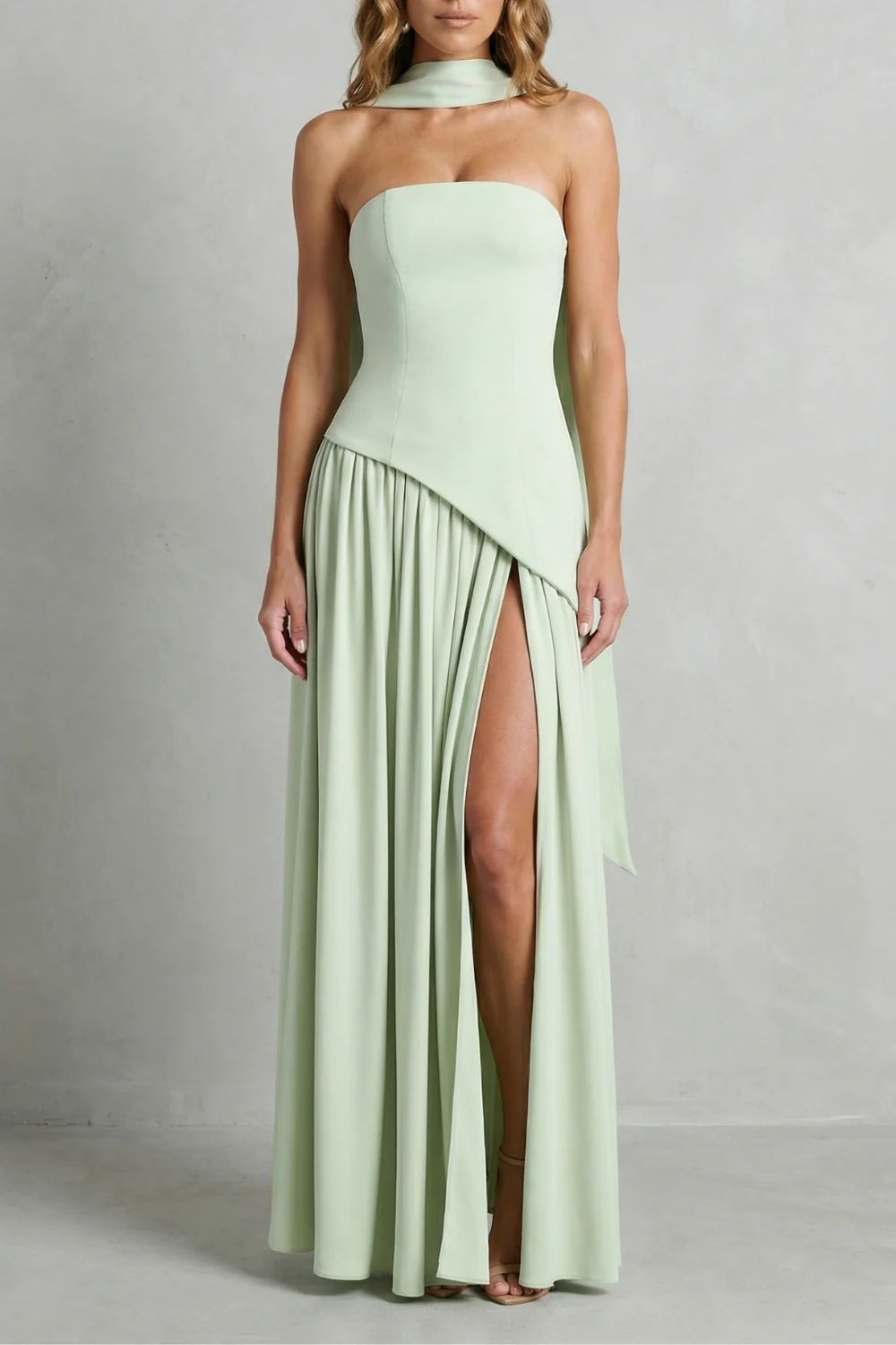 Elarisse – Asymmetric drape accent – Strapless formal gown