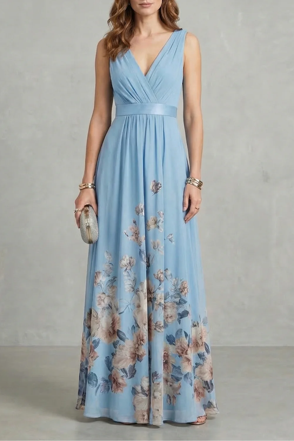 Elarisse – Floral grace – V neck maxi dress