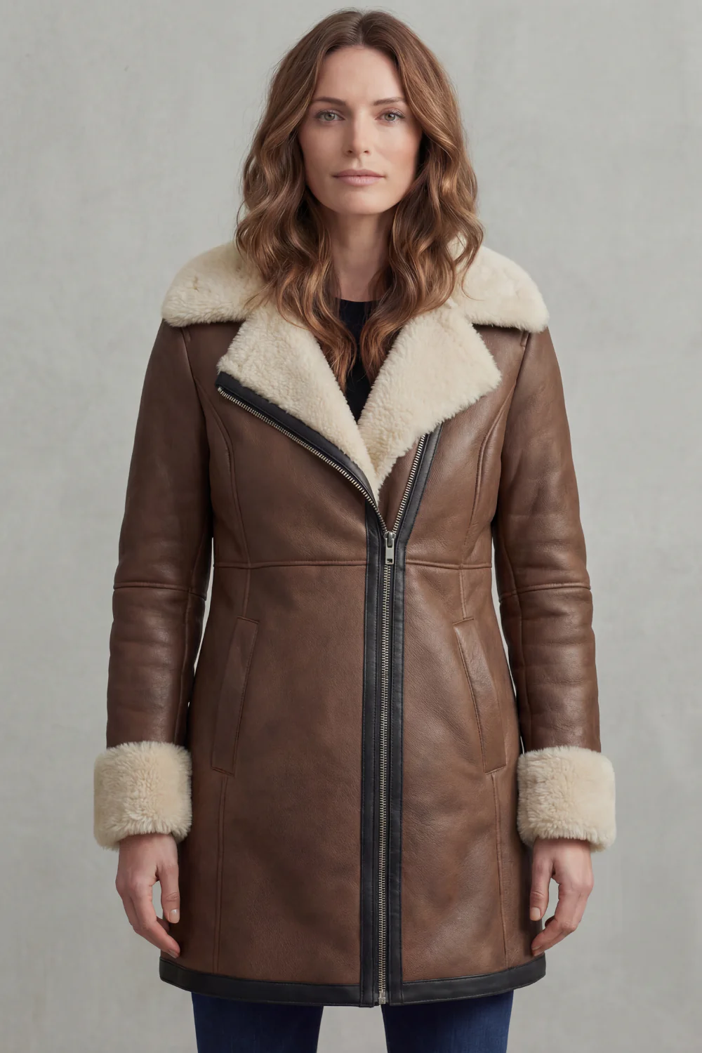 Elisara – Shearling collar – Leather winter coat - Image 2