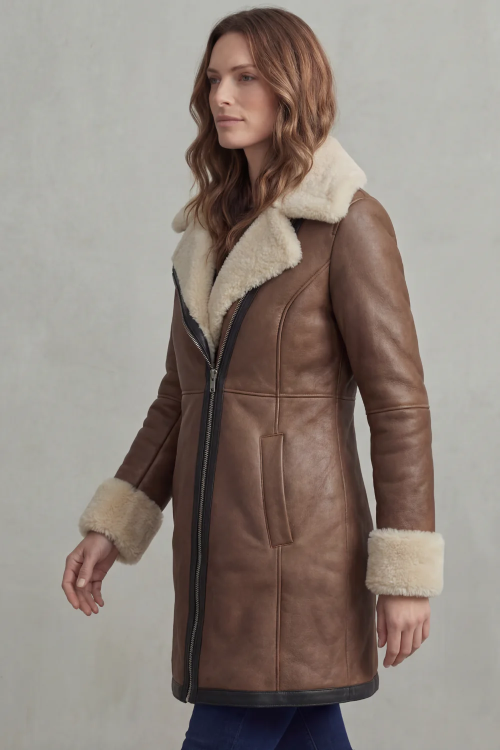 Elisara – Shearling collar – Leather winter coat - Image 3