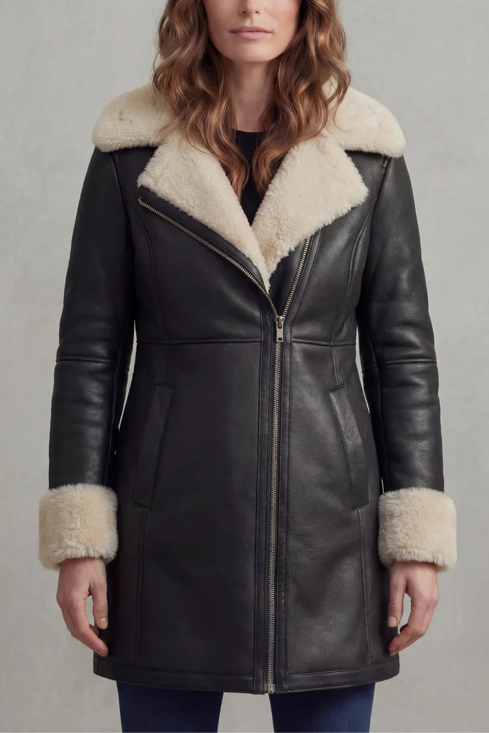 Elisara – Shearling collar – Leather winter coat - Image 5