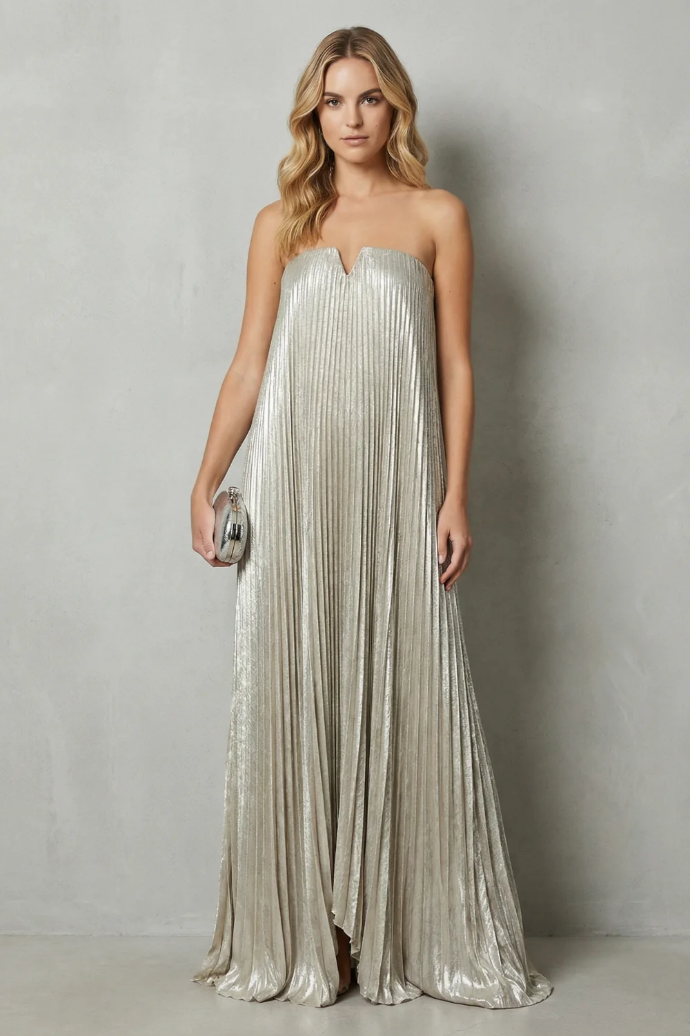Élodie – Luminous pleated flow – Strapless metallic gown - Image 2