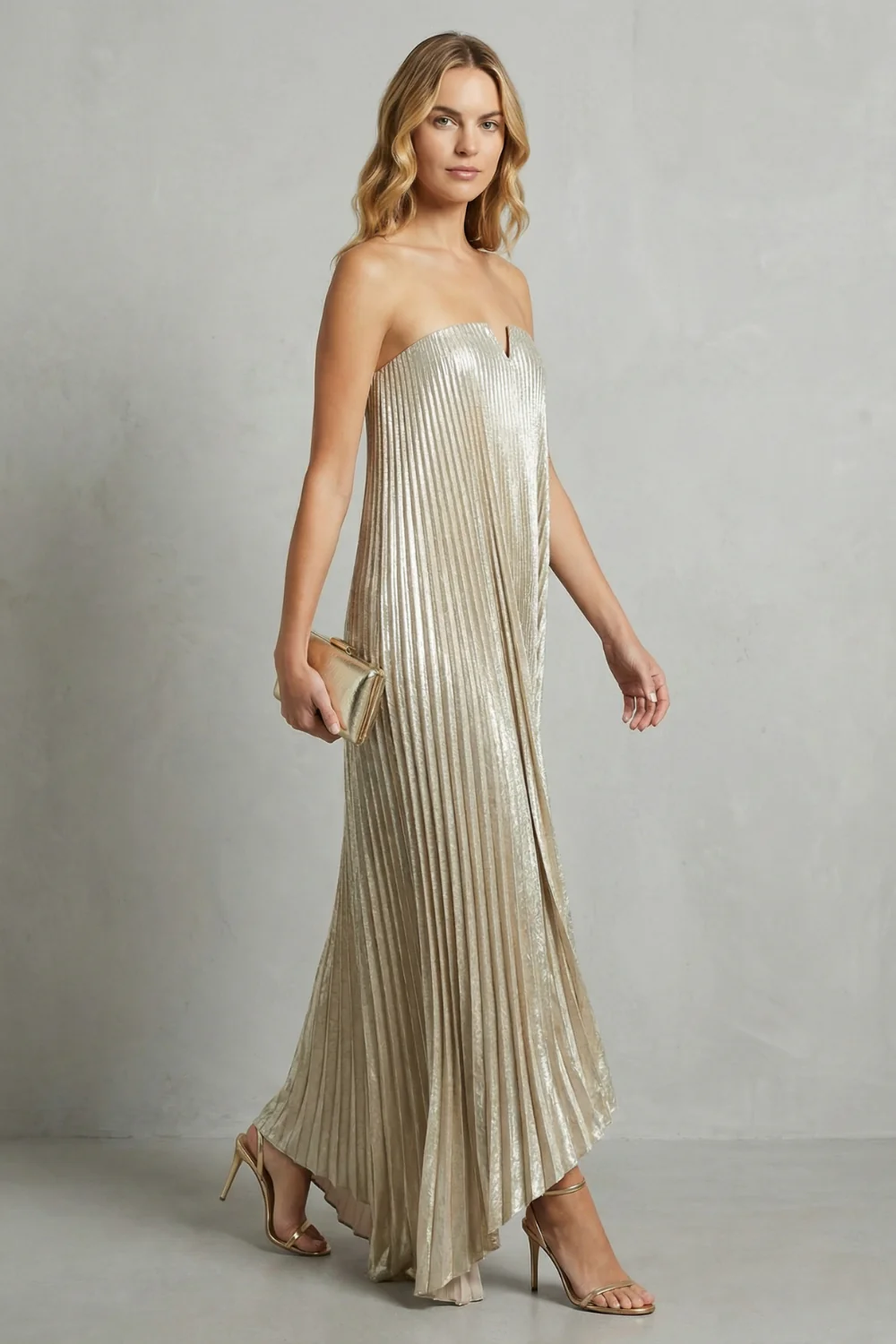 Élodie – Luminous pleated flow – Strapless metallic gown - Image 3