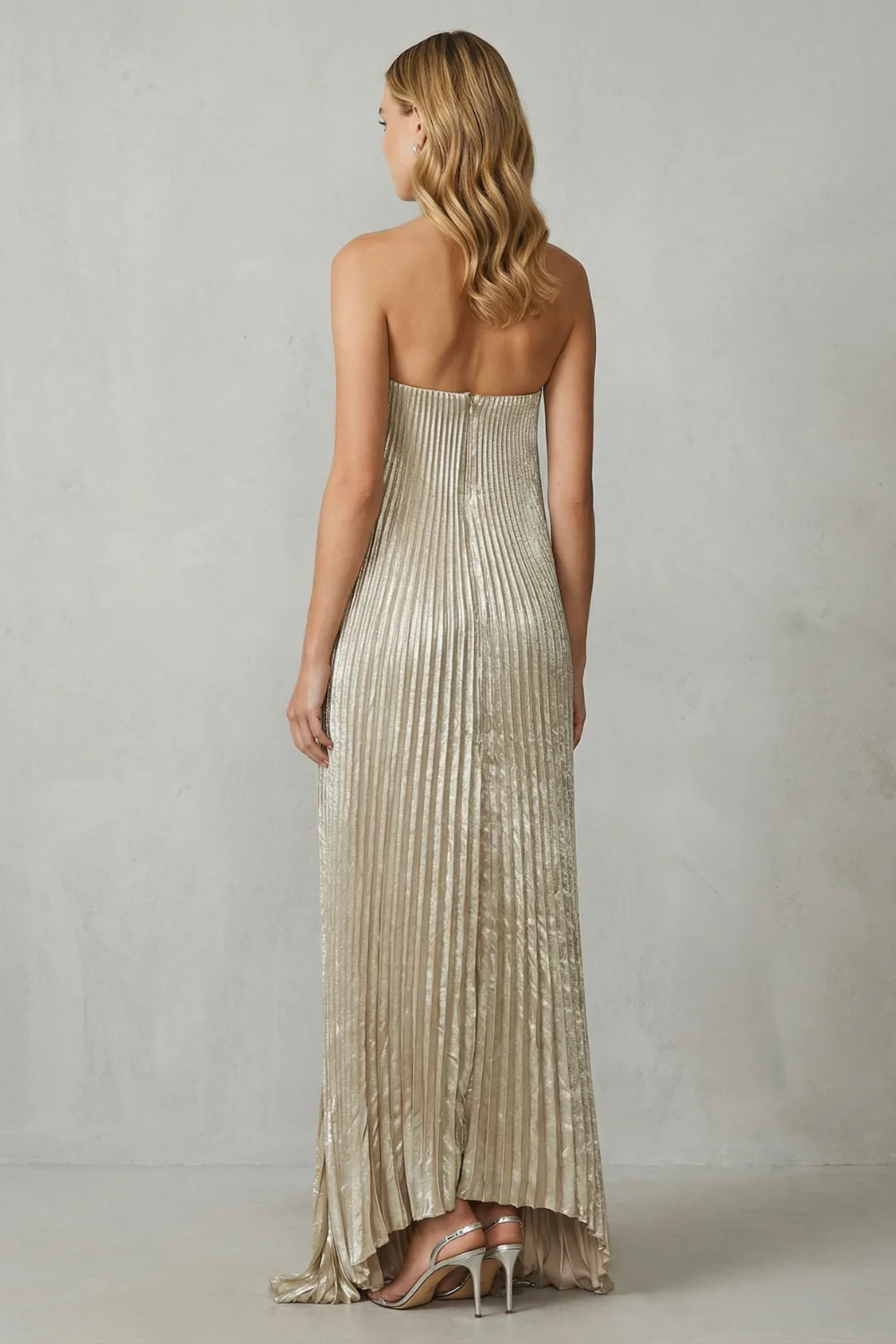 Élodie – Luminous pleated flow – Strapless metallic gown - Image 4