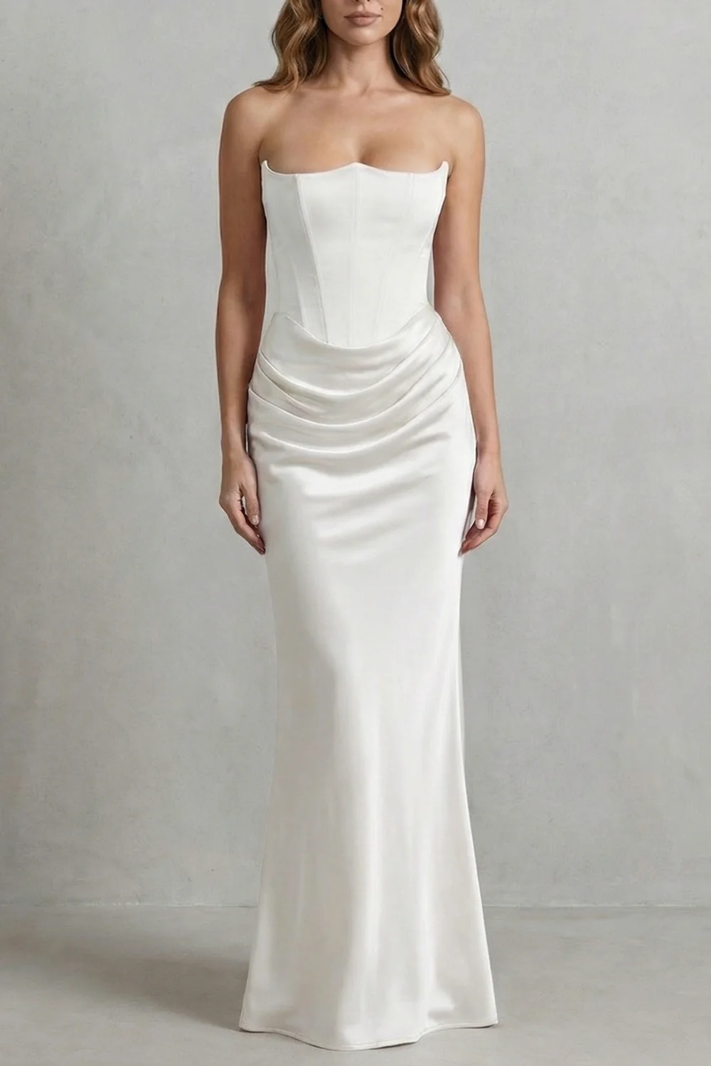 Evelisse – Sculpted satin drape – Strapless corset maxi dress - Image 11