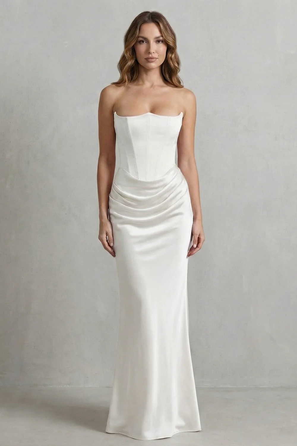 Evelisse – Sculpted satin drape – Strapless corset maxi dress - Image 12