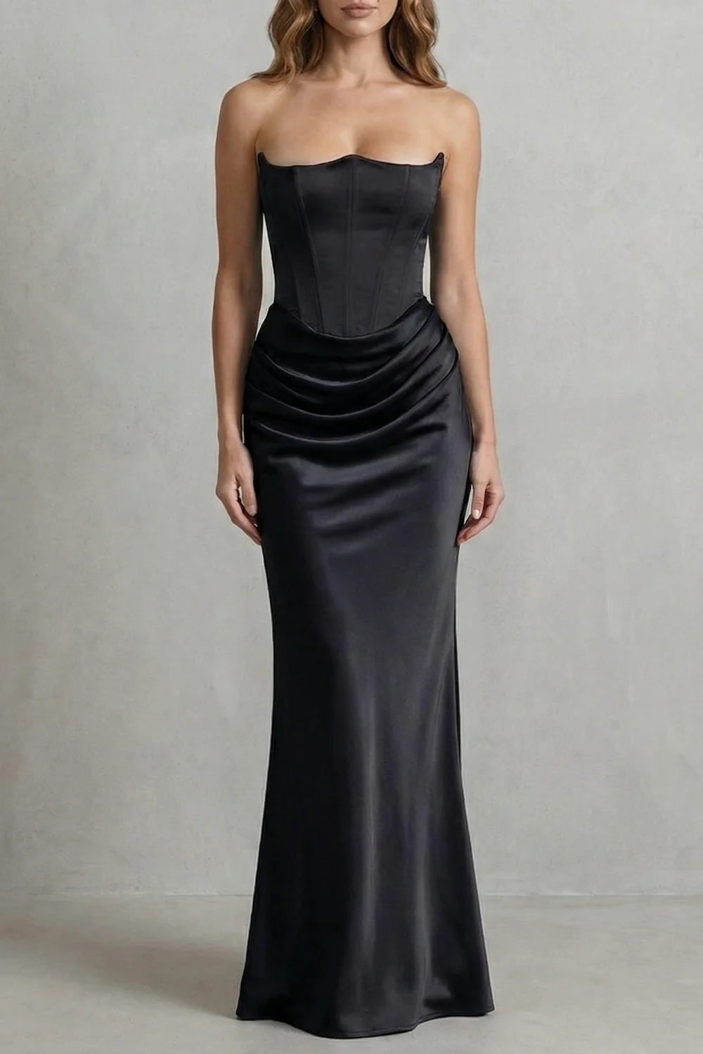 Evelisse – Sculpted satin drape – Strapless corset maxi dress - Image 5