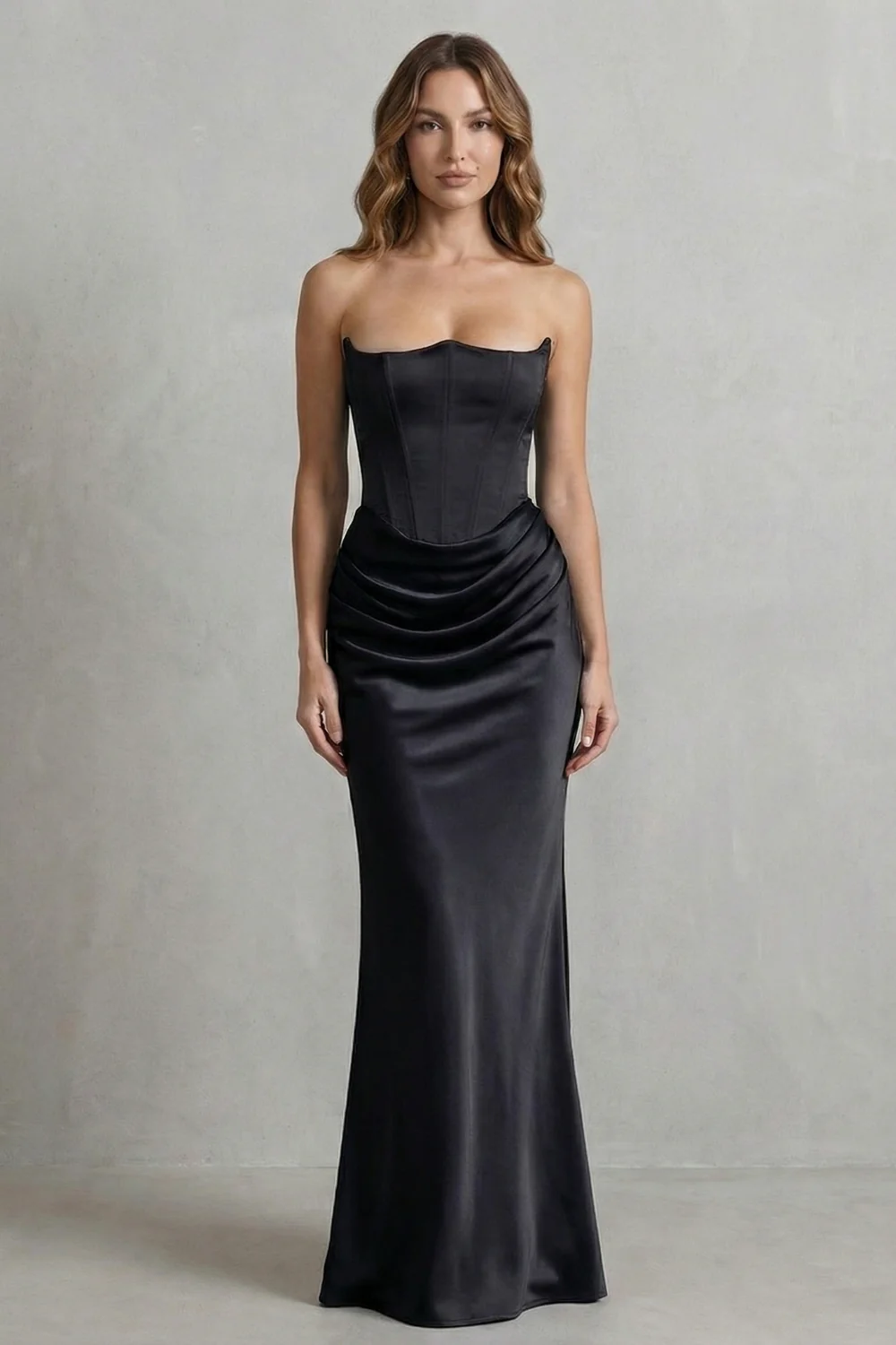 Evelisse – Sculpted satin drape – Strapless corset maxi dress - Image 6