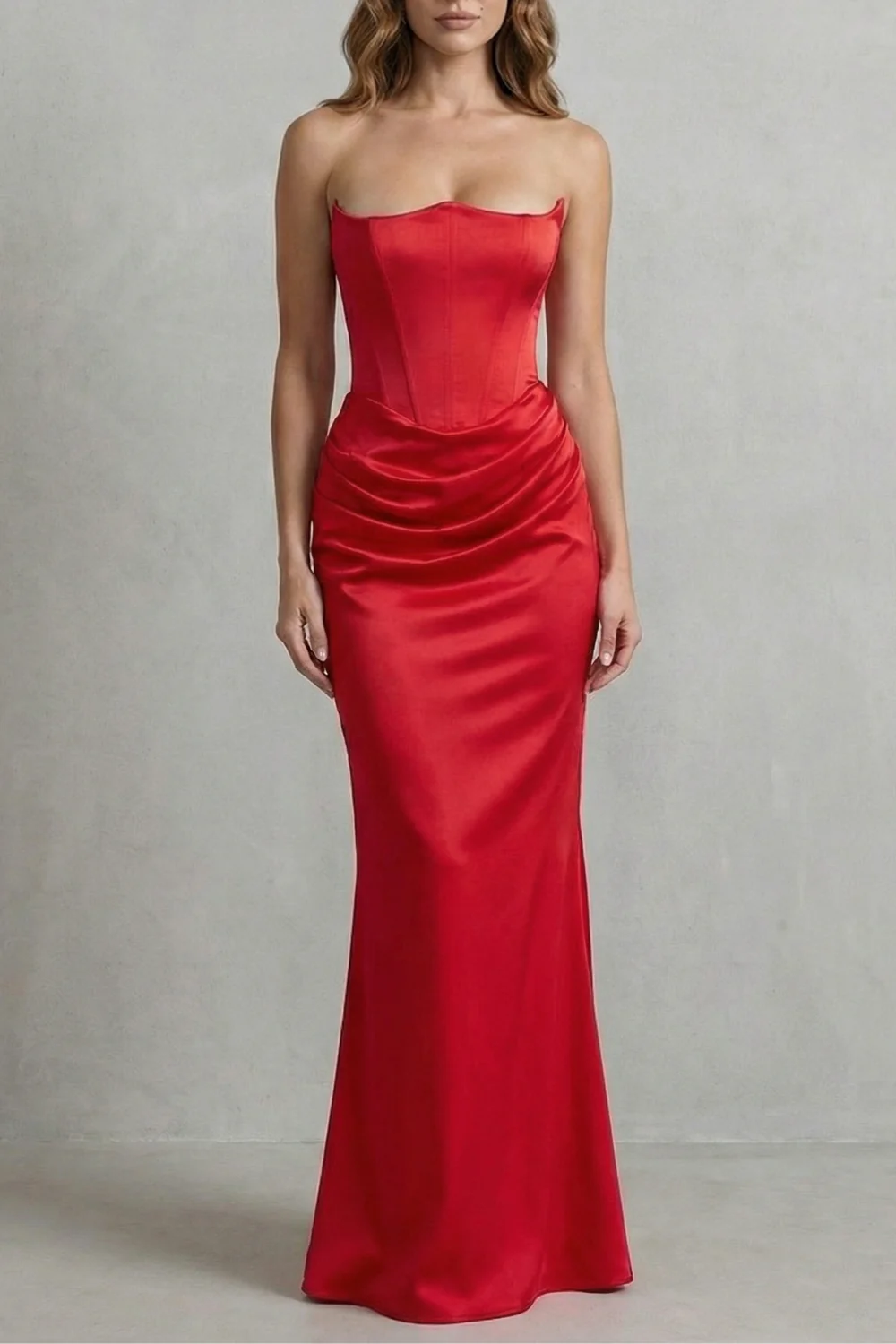 Evelisse – Sculpted satin drape – Strapless corset maxi dress - Image 7