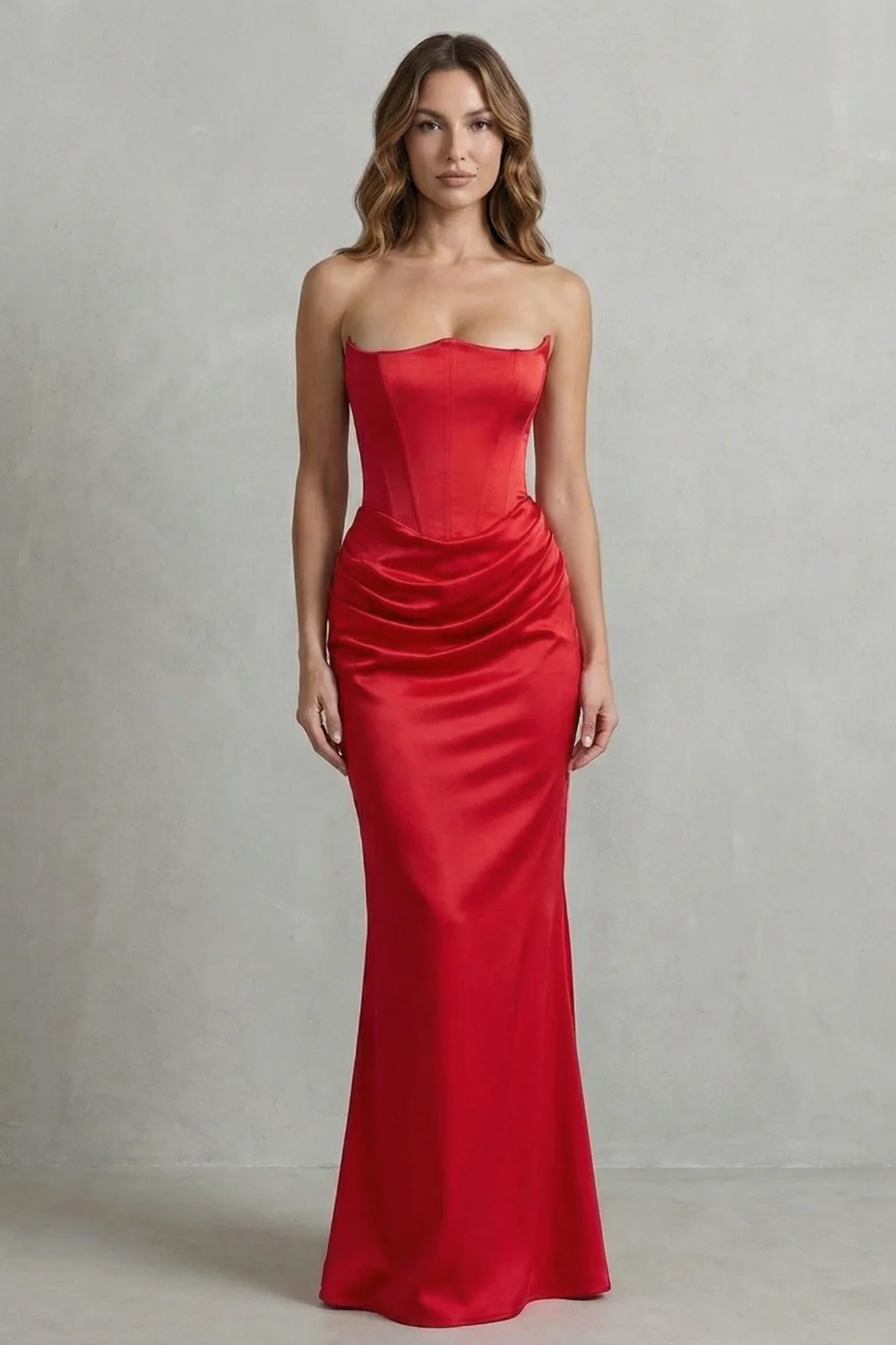 Evelisse – Sculpted satin drape – Strapless corset maxi dress - Image 8