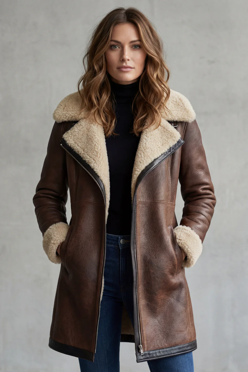 Everlyn – Shearling-lined elegance – leather coat - Image 2