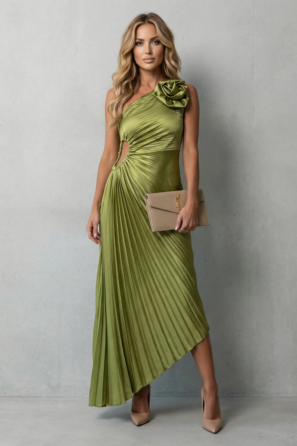Felicity – Statement elegance – Women’s One-Shoulder Pleated Maxi Dress - Image 2