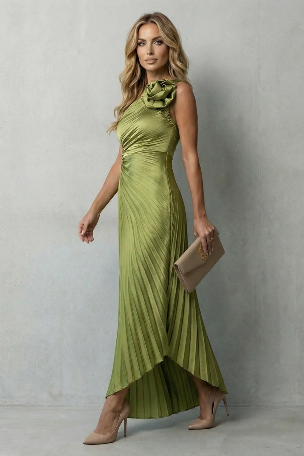 Felicity – Statement elegance – Women’s One-Shoulder Pleated Maxi Dress - Image 3