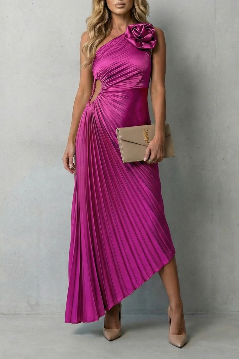 Felicity – Statement elegance – Women’s One-Shoulder Pleated Maxi Dress - Image 5