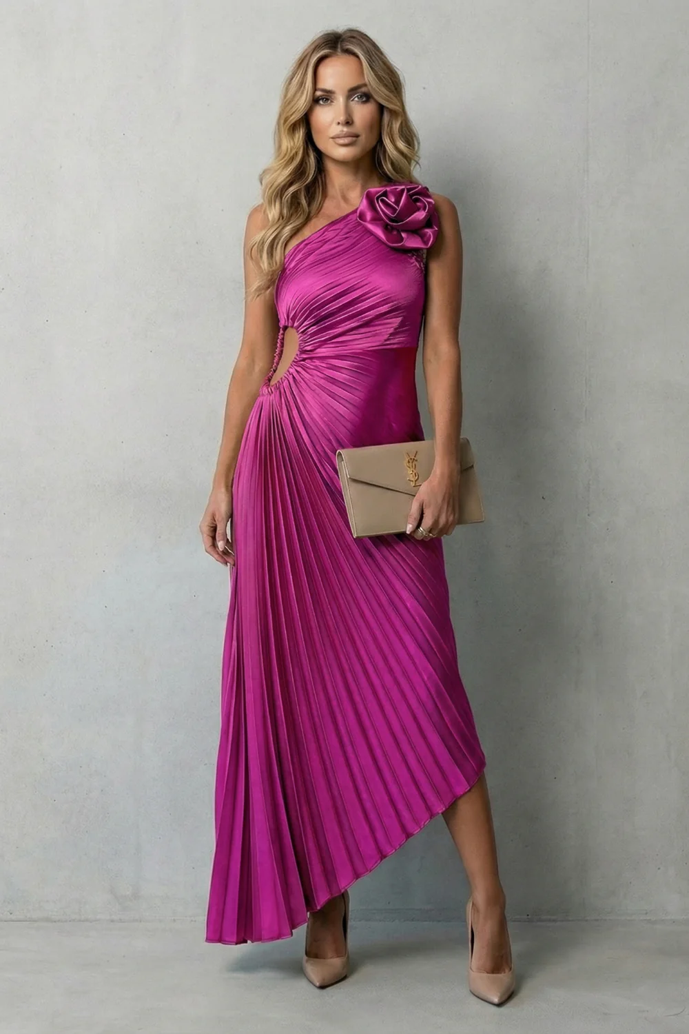Felicity – Statement elegance – Women’s One-Shoulder Pleated Maxi Dress - Image 6