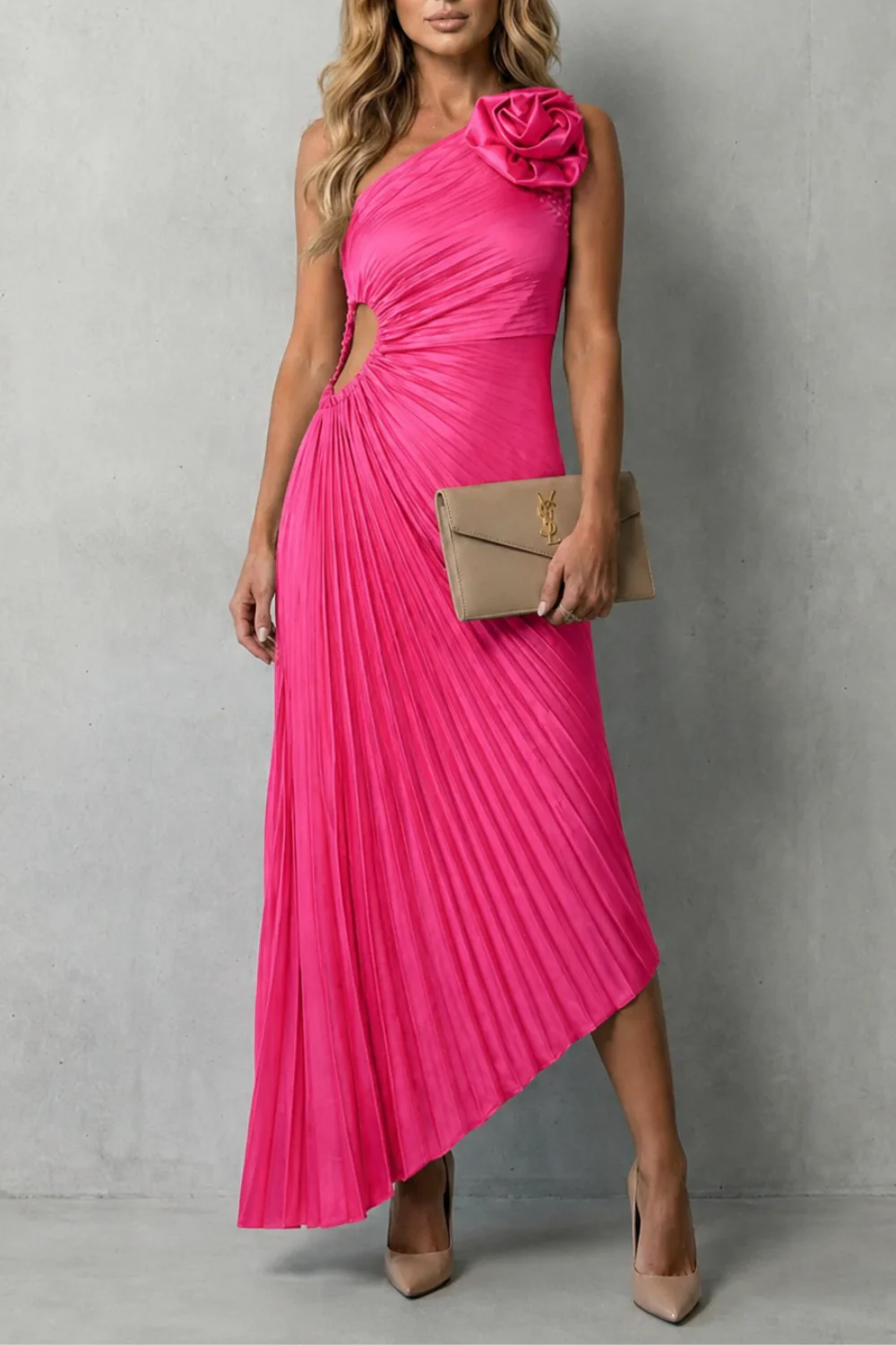 Felicity – Statement elegance – Women’s One-Shoulder Pleated Maxi Dress - Image 7