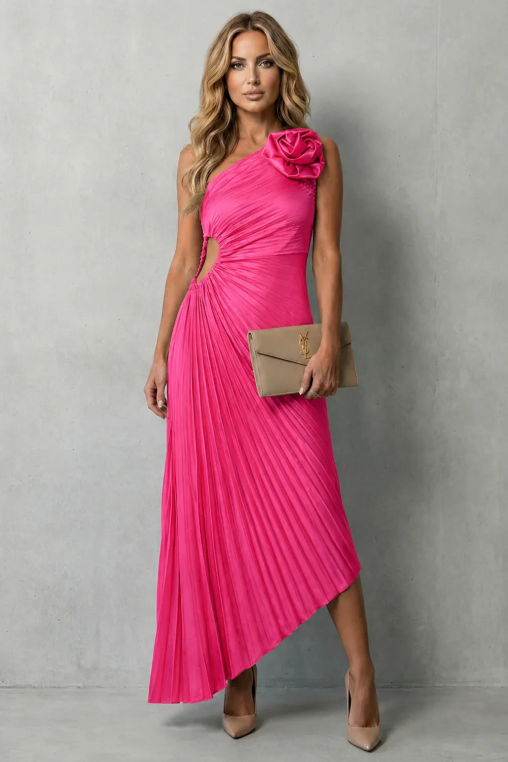Felicity – Statement elegance – Women’s One-Shoulder Pleated Maxi Dress - Image 8