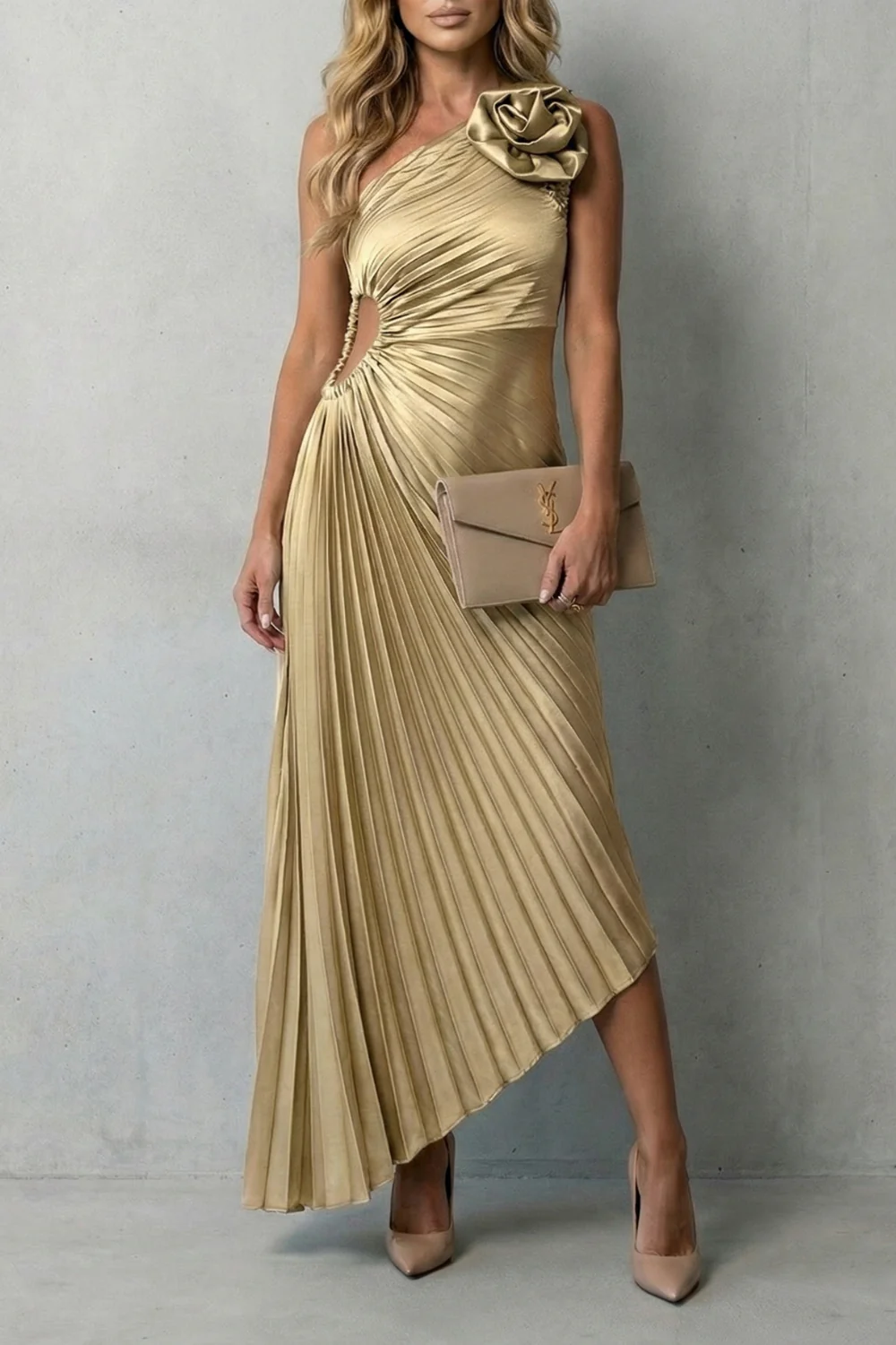 Felicity – Statement elegance – Women’s One-Shoulder Pleated Maxi Dress - Image 9