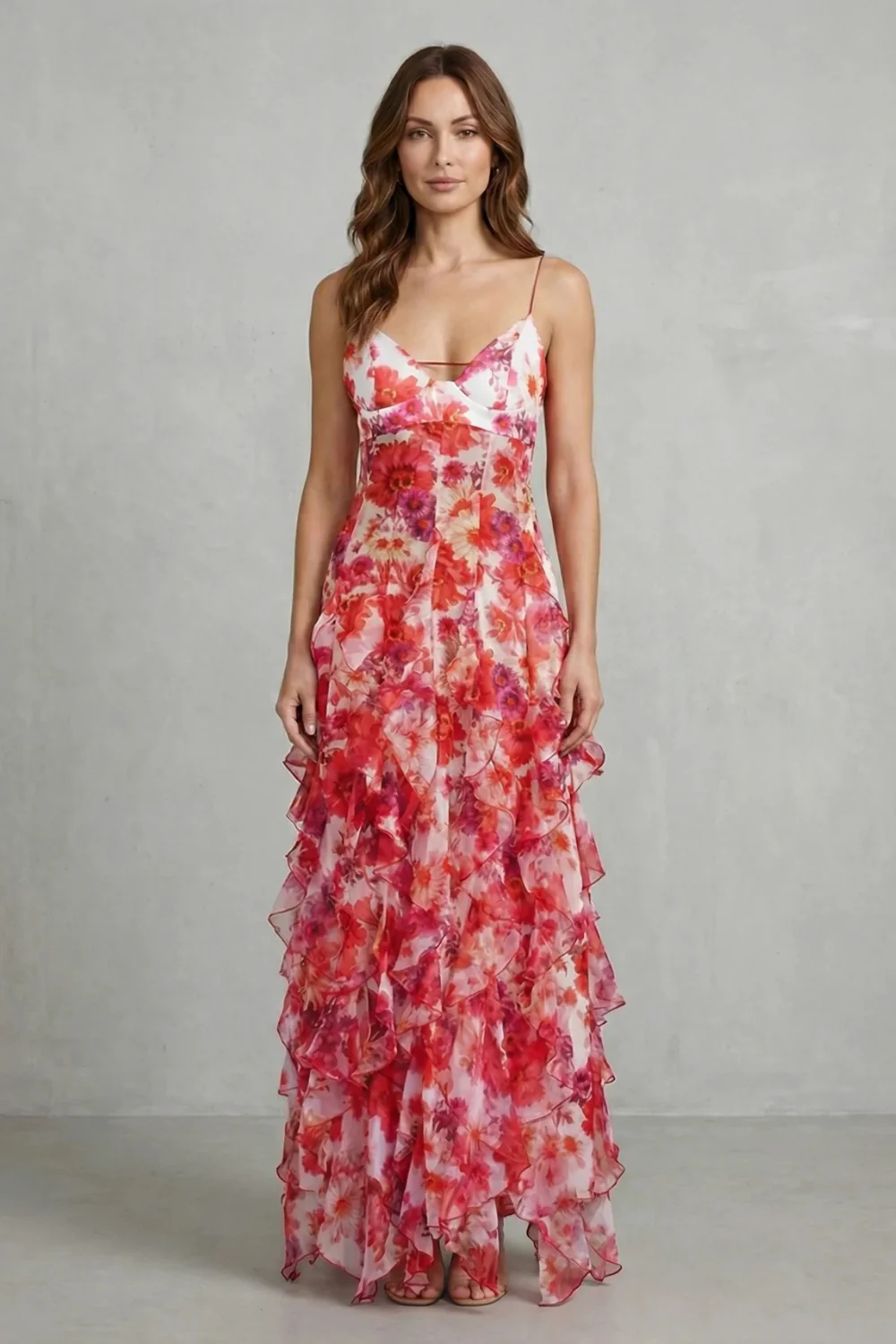 Fiorella – Watercolour bloom flow – Ruffled chiffon maxi dress - Image 2